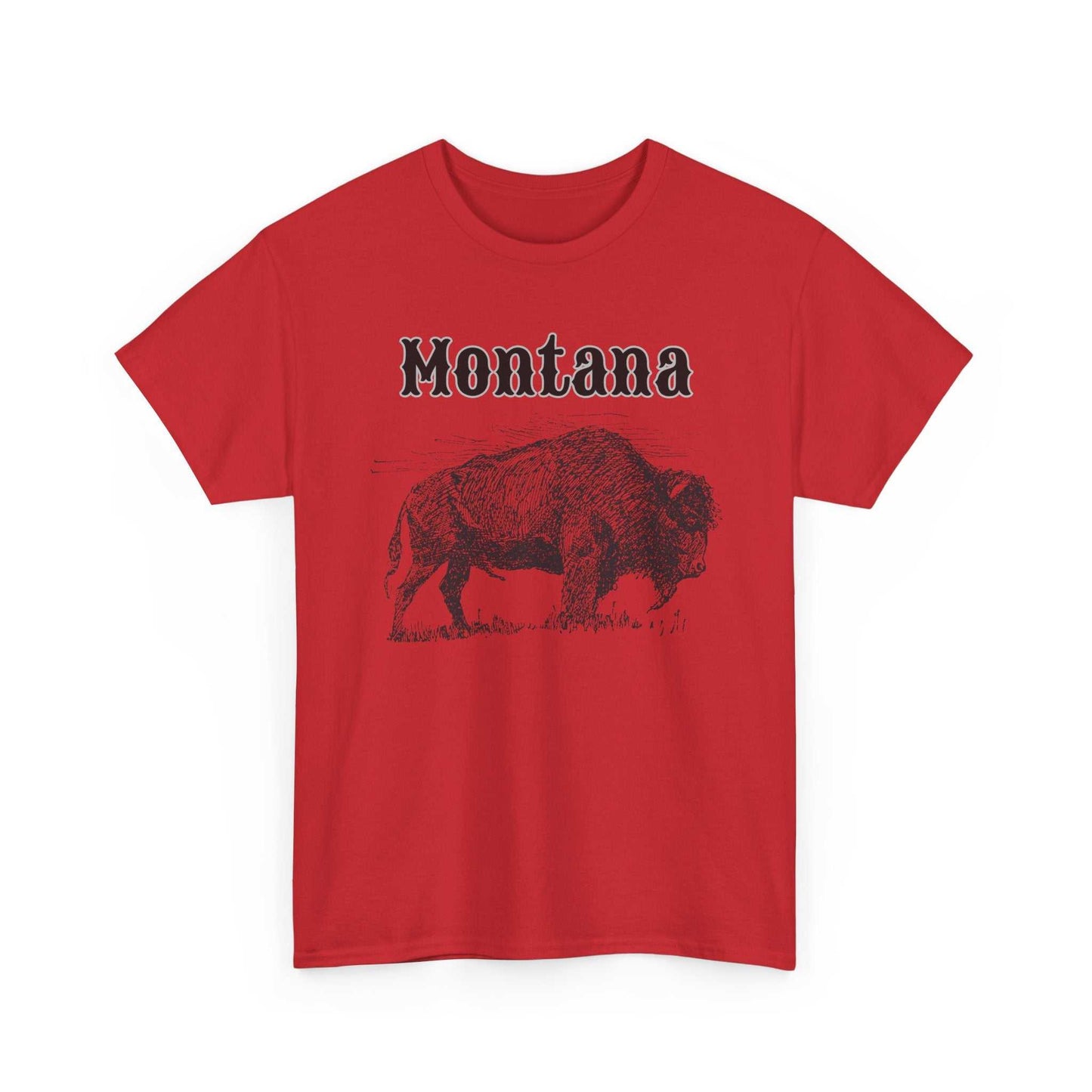 Big Sky Ranch Co. Montana Bison T-Shirt with vintage buffalo graphic, showcasing a comfortable casual tee design.