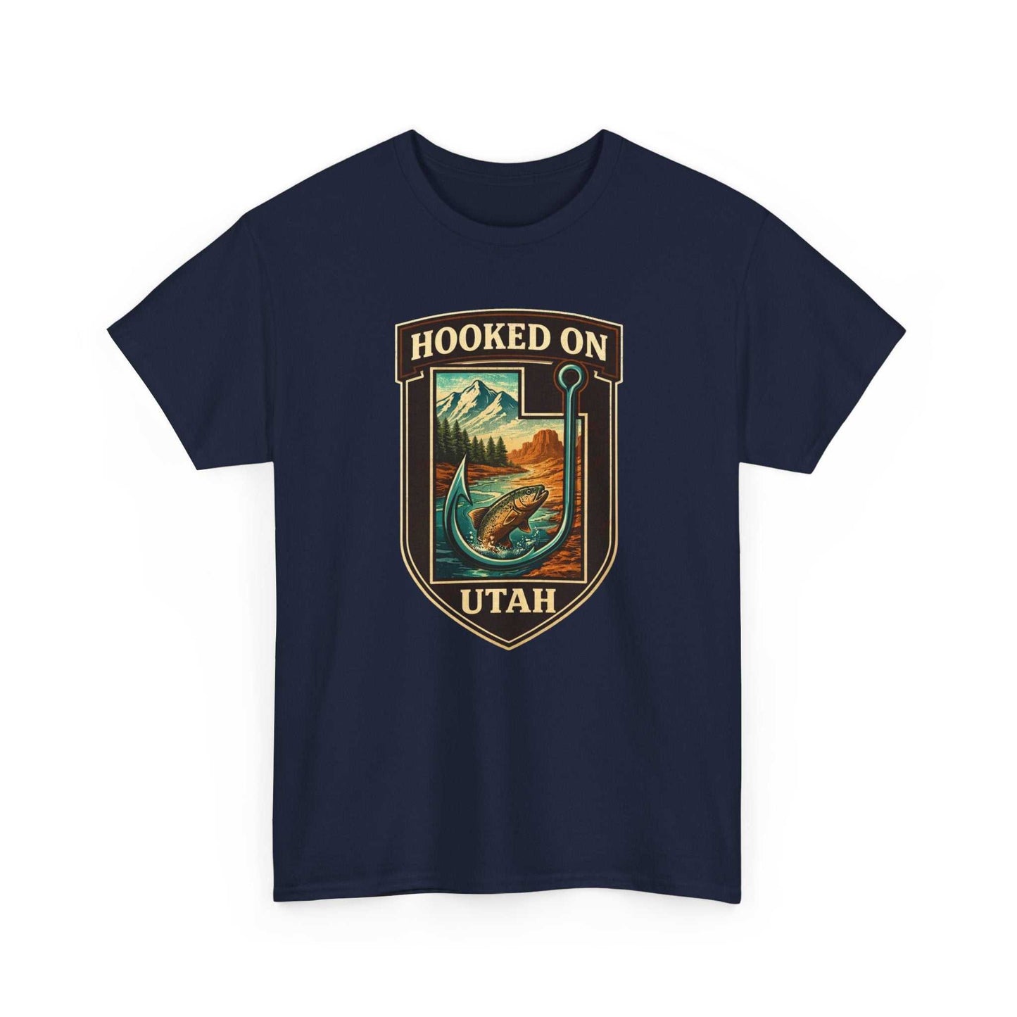 Vintage outdoor fly fishing T-shirt by Big Sky Ranch Co., featuring hooked on Utah fishing design on a casual tee.