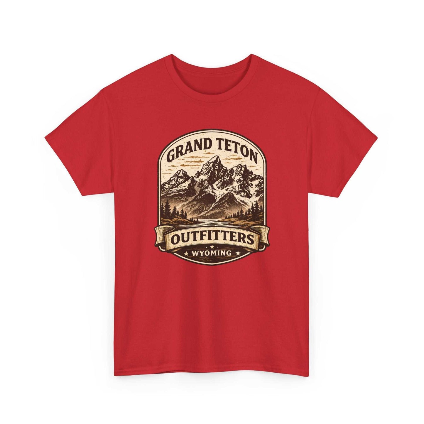 Big Sky Ranch Co. Grand Teton Outfitters Wyoming Mountain Adventure T-Shirt, featuring mountain landscape graphic and comfortable fabric.