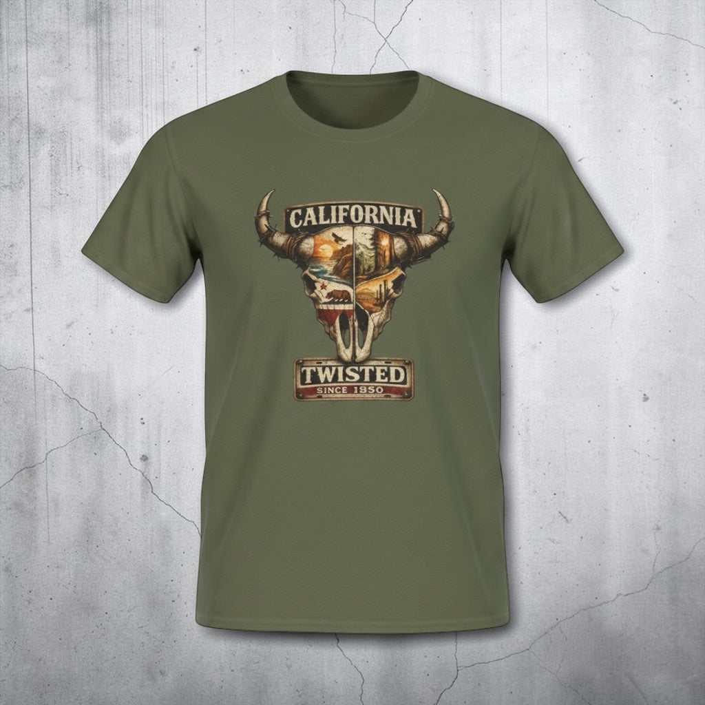 California Twisted Skull Tee — Vintage Western Bull Skull T-Shirt