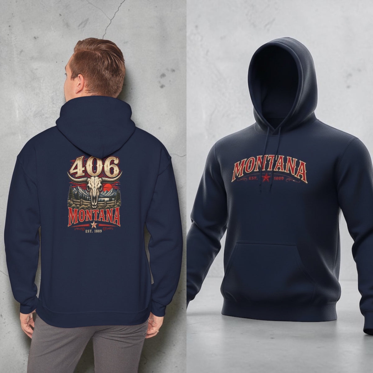 Montana 406 Skull Hoodie – Rustic Western State Pride Pullover