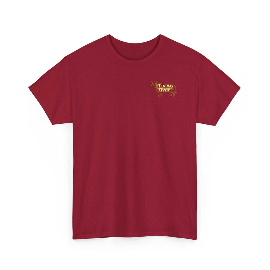 Big Sky Ranch Co. Texas Livin' Cowboy T-Shirt with western rodeo graphic, featuring a cowboy hat and rodeo scene design.