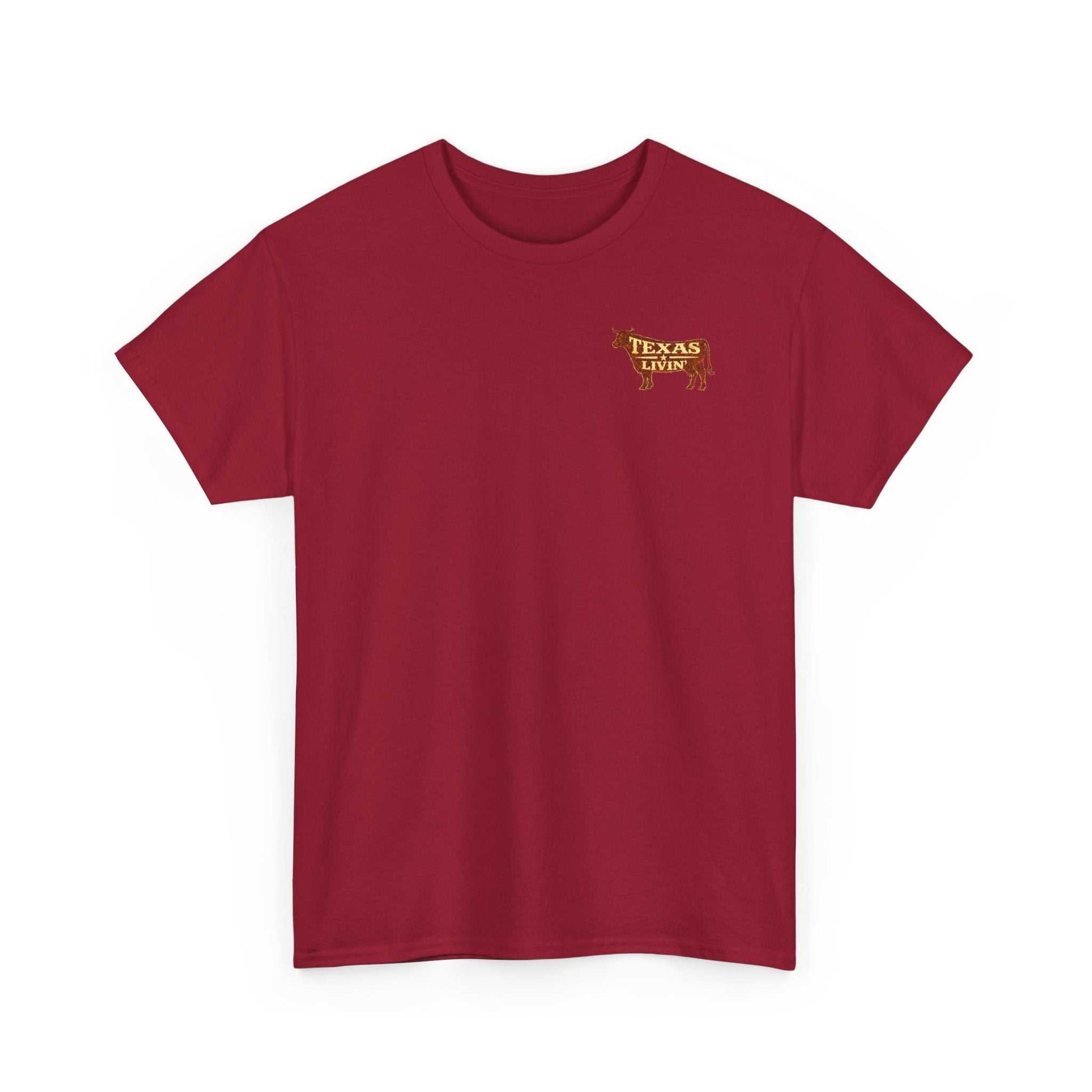 Big Sky Ranch Co. Texas Livin' Cowboy T-Shirt with western rodeo graphic, featuring a cowboy hat and rodeo scene design.