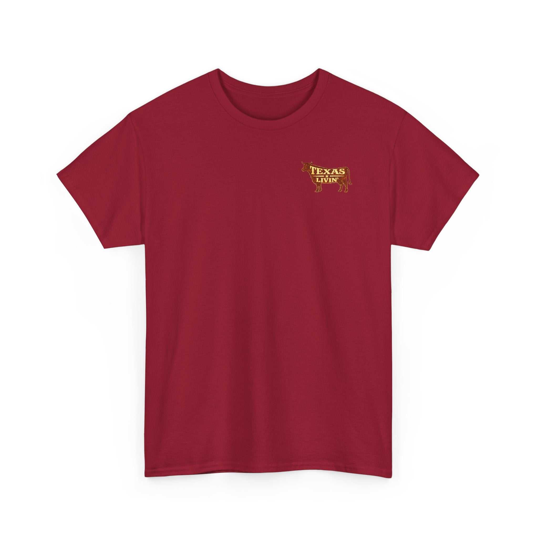 Big Sky Ranch Co. Texas Livin' Cowboy T-Shirt with western rodeo graphic, featuring a cowboy hat and rodeo scene design.