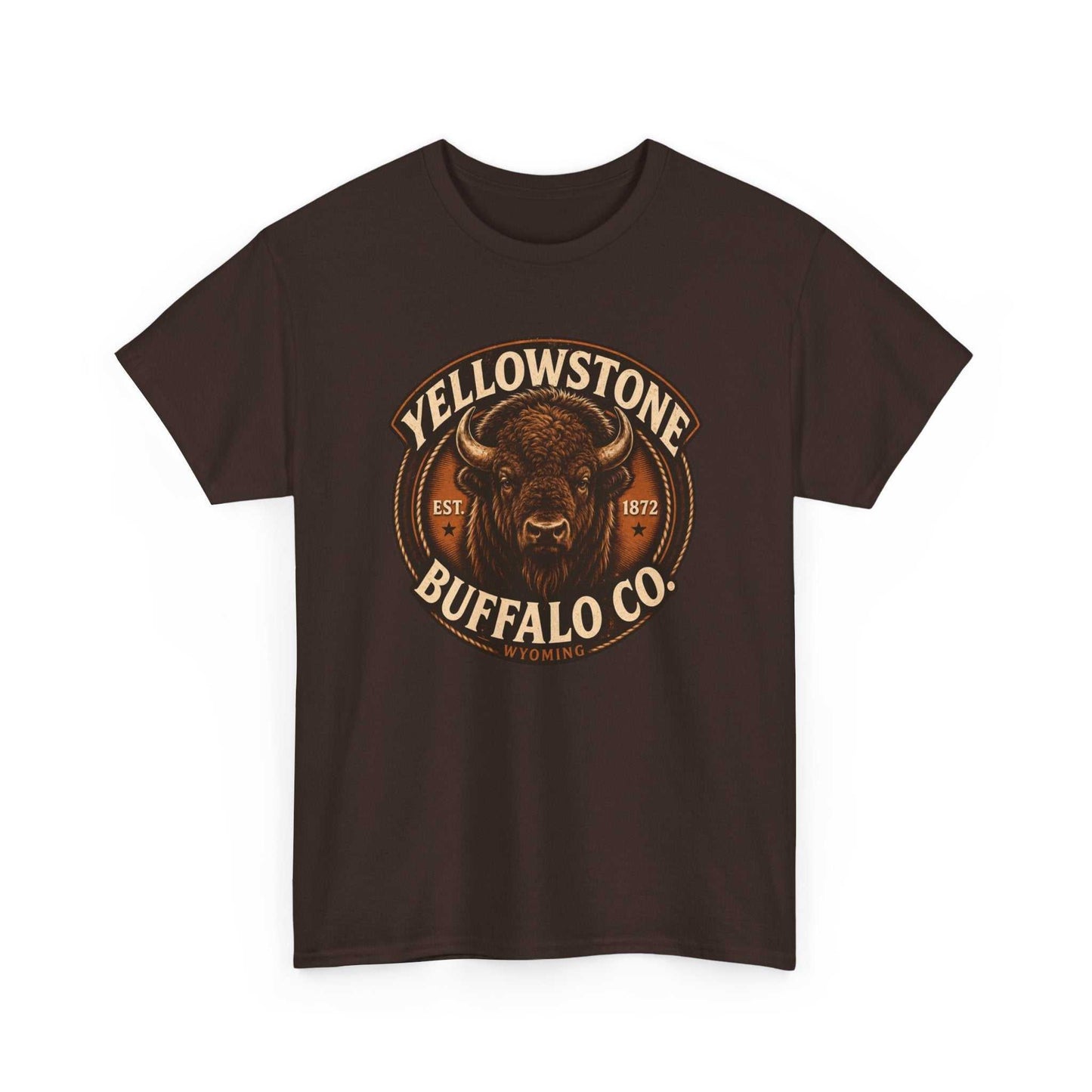 Vintage rustic Yellowstone Buffalo Co. T-Shirt by Big Sky Ranch Co. featuring a buffalo graphic on a classic tee.