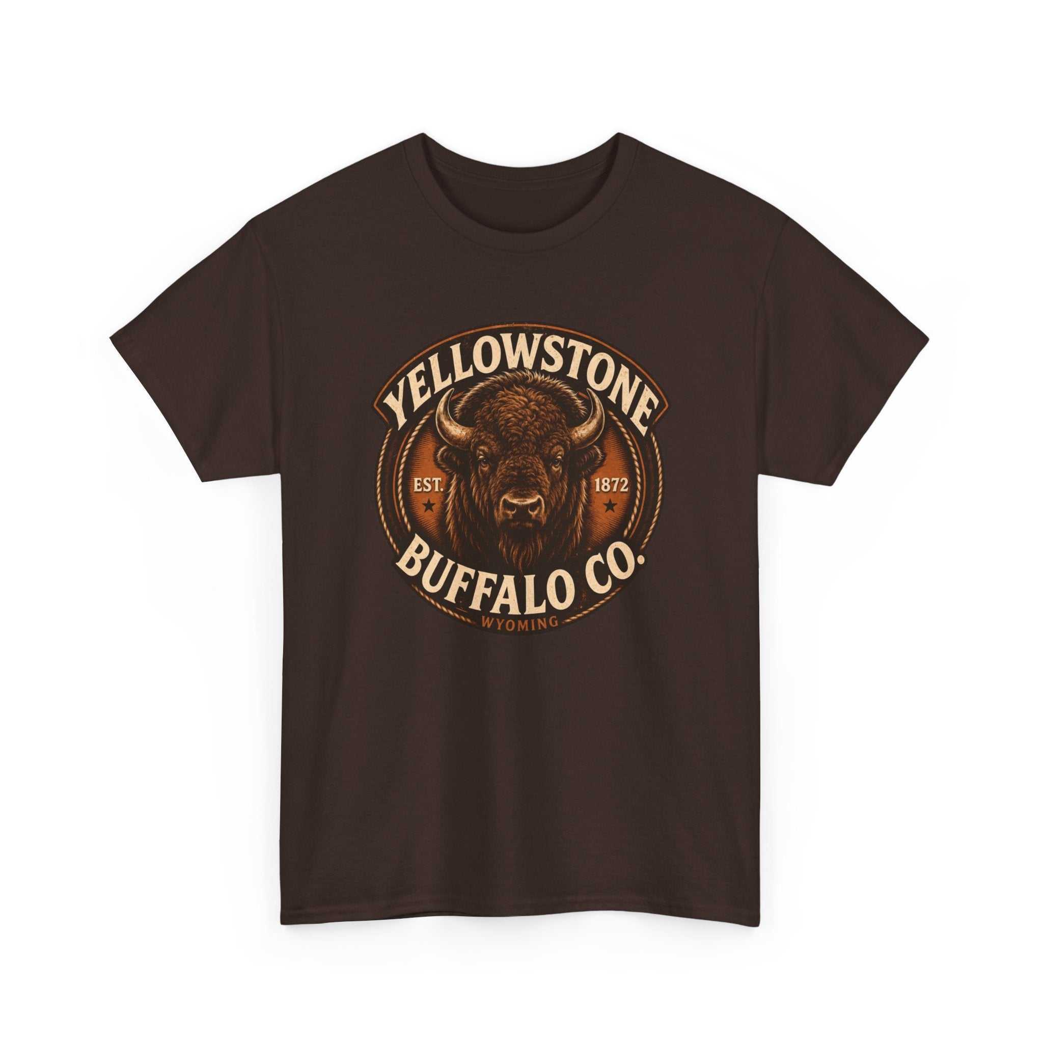 Vintage rustic Yellowstone Buffalo Co. T-Shirt by Big Sky Ranch Co. featuring a buffalo graphic on a classic tee.