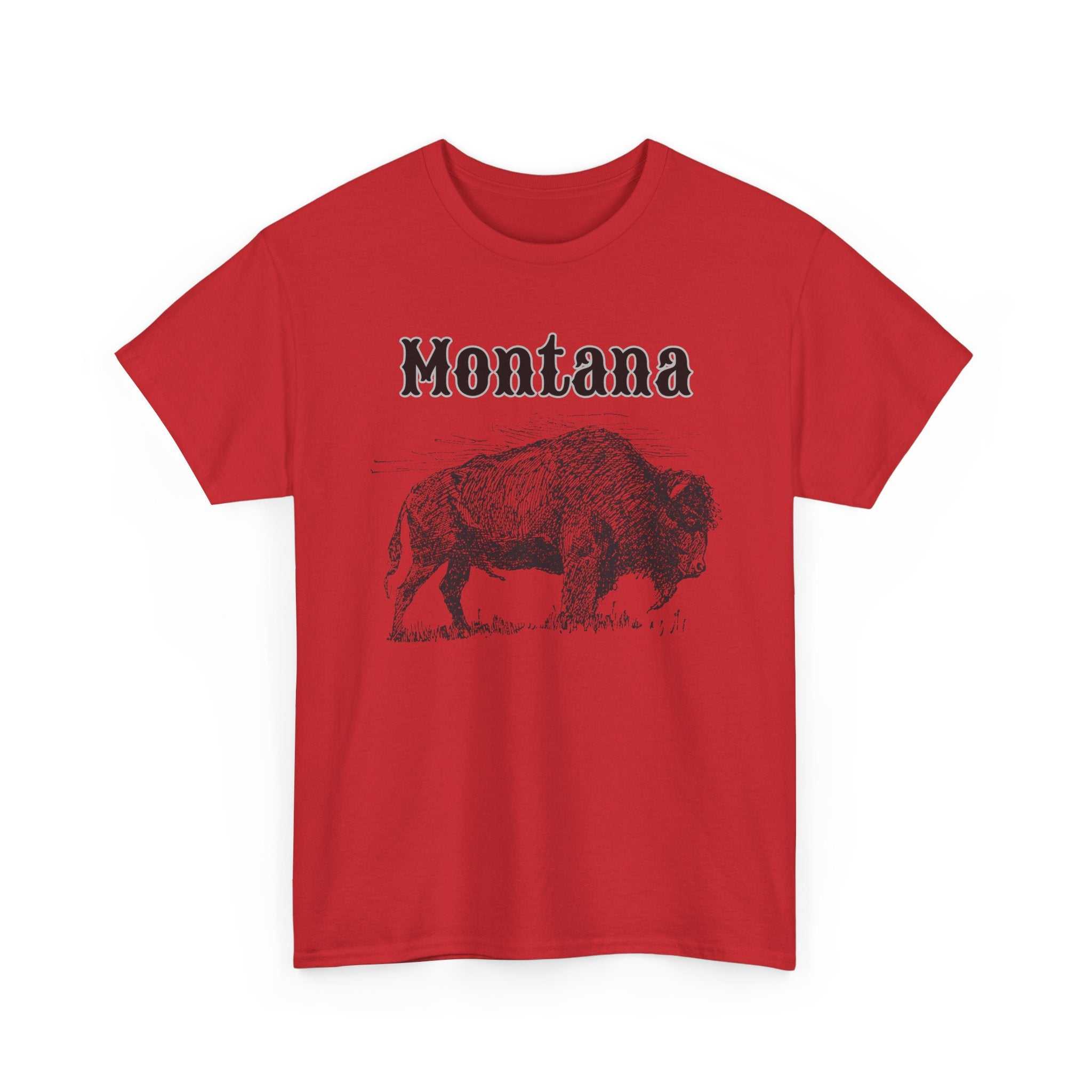 Big Sky Ranch Co. Montana Bison T-Shirt with vintage buffalo graphic, showcasing a comfortable casual tee design.