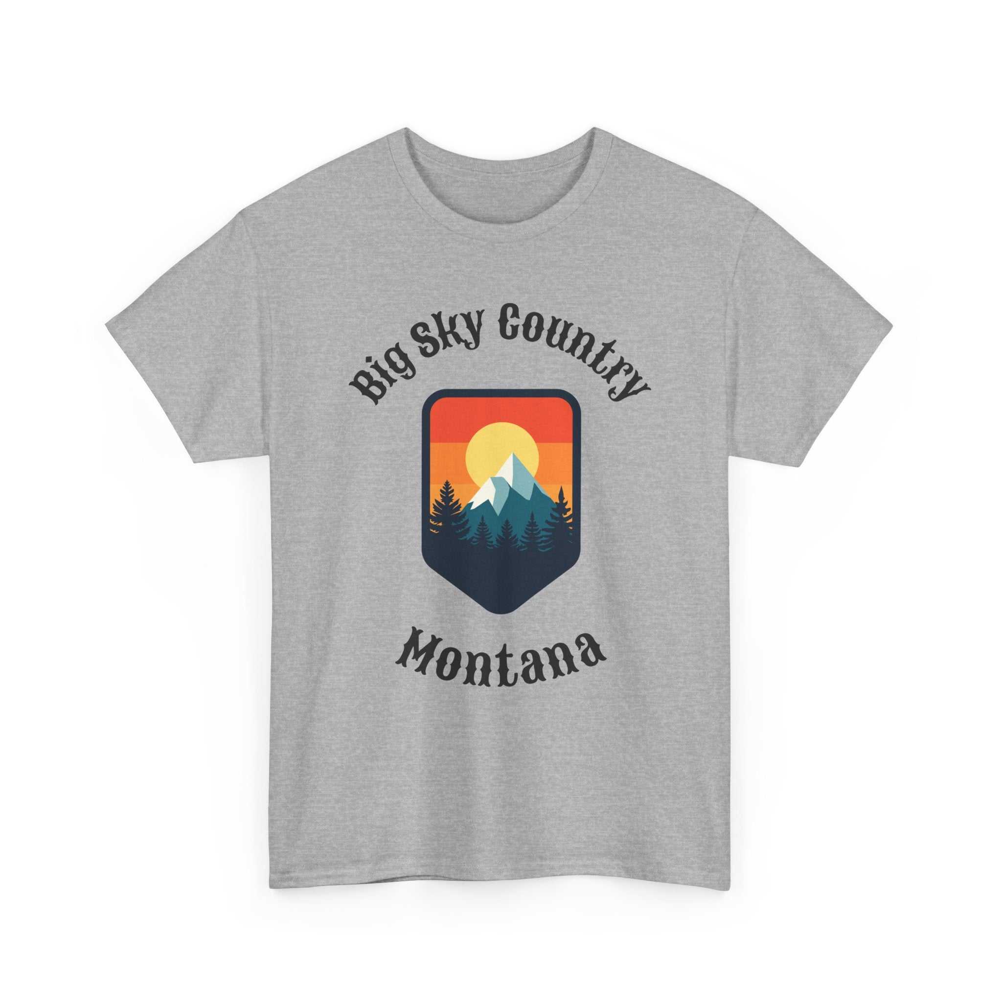 Montana Big Sky T-Shirt with retro mountain sunset graphic, casual short-sleeve tee from Big Sky Ranch Co.
