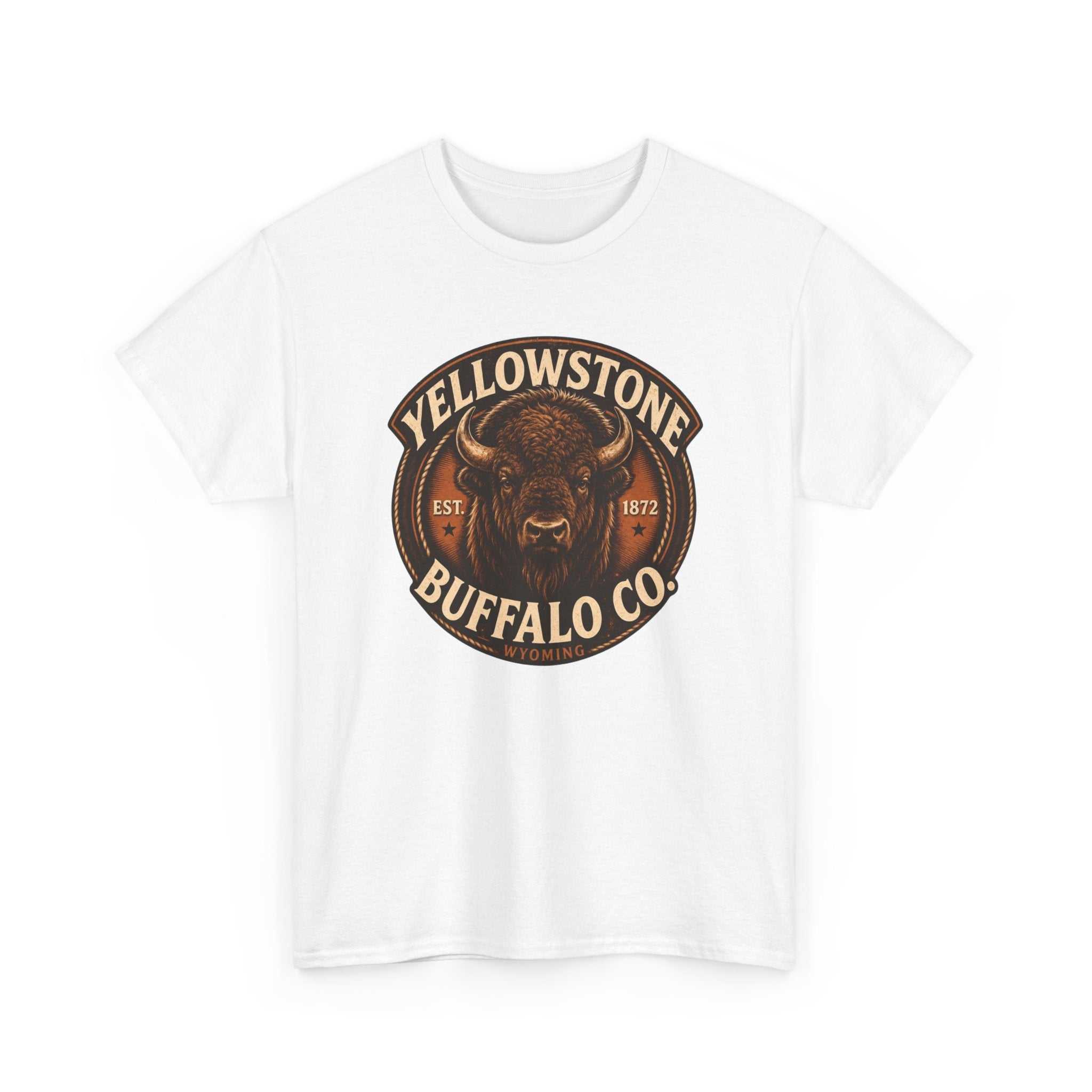 Vintage rustic Yellowstone Buffalo Co. T-Shirt by Big Sky Ranch Co. featuring a buffalo graphic on a classic tee.