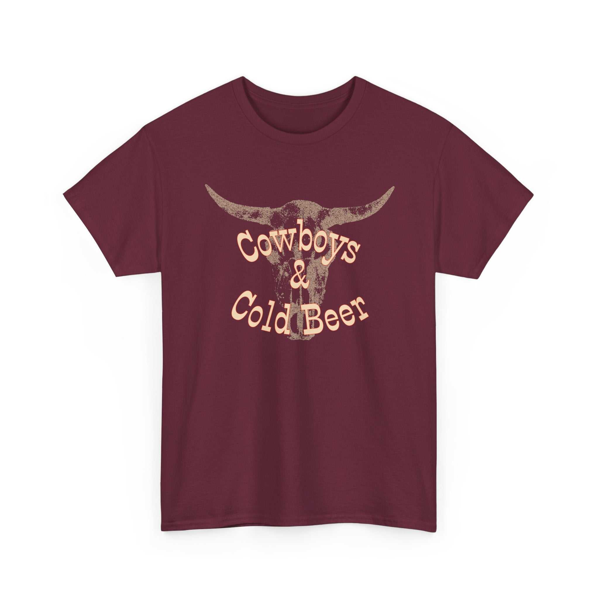 Western cowboy graphic T-shirt by Big Sky Ranch Co., featuring cowboy and cold beer design on a casual cotton tee.