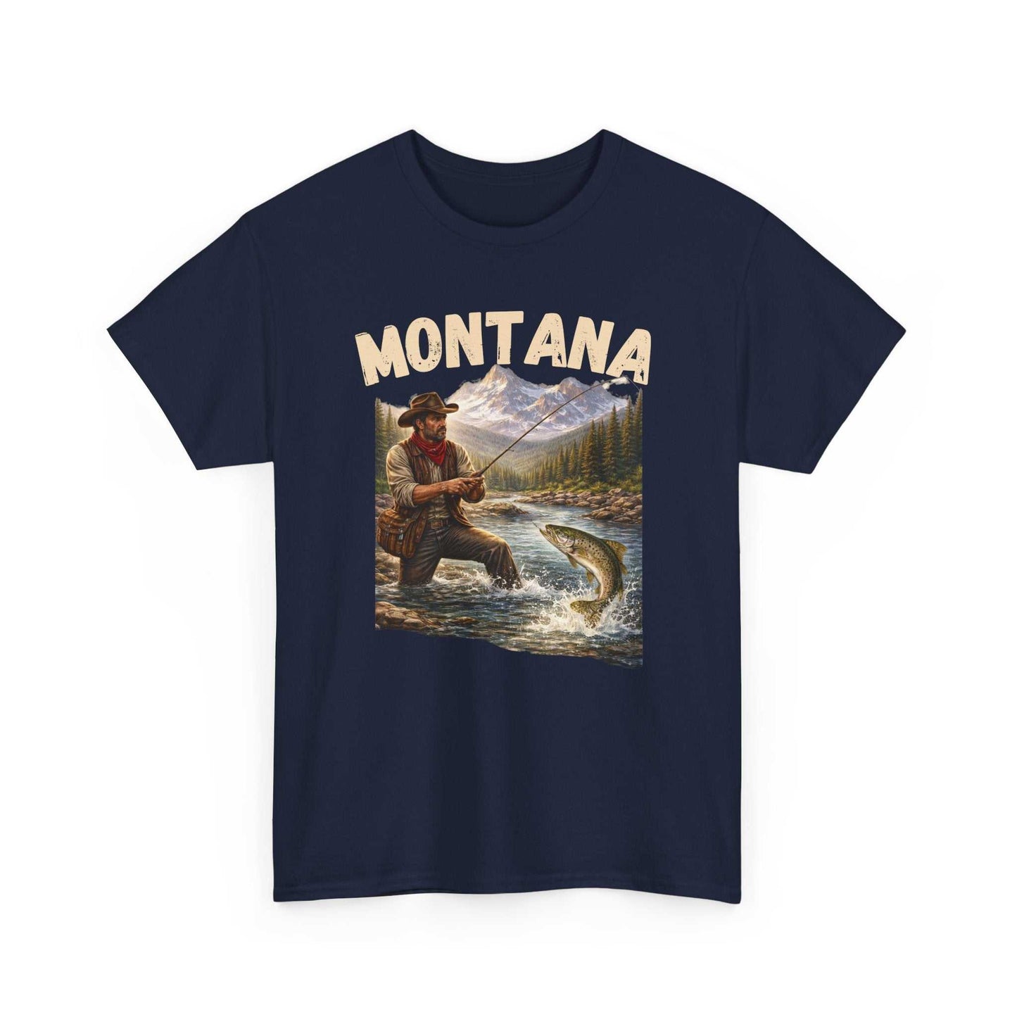 Vintage Montana Trout Fishing T-Shirt by Big Sky Ranch Co. featuring outdoors angler design on soft fabric.