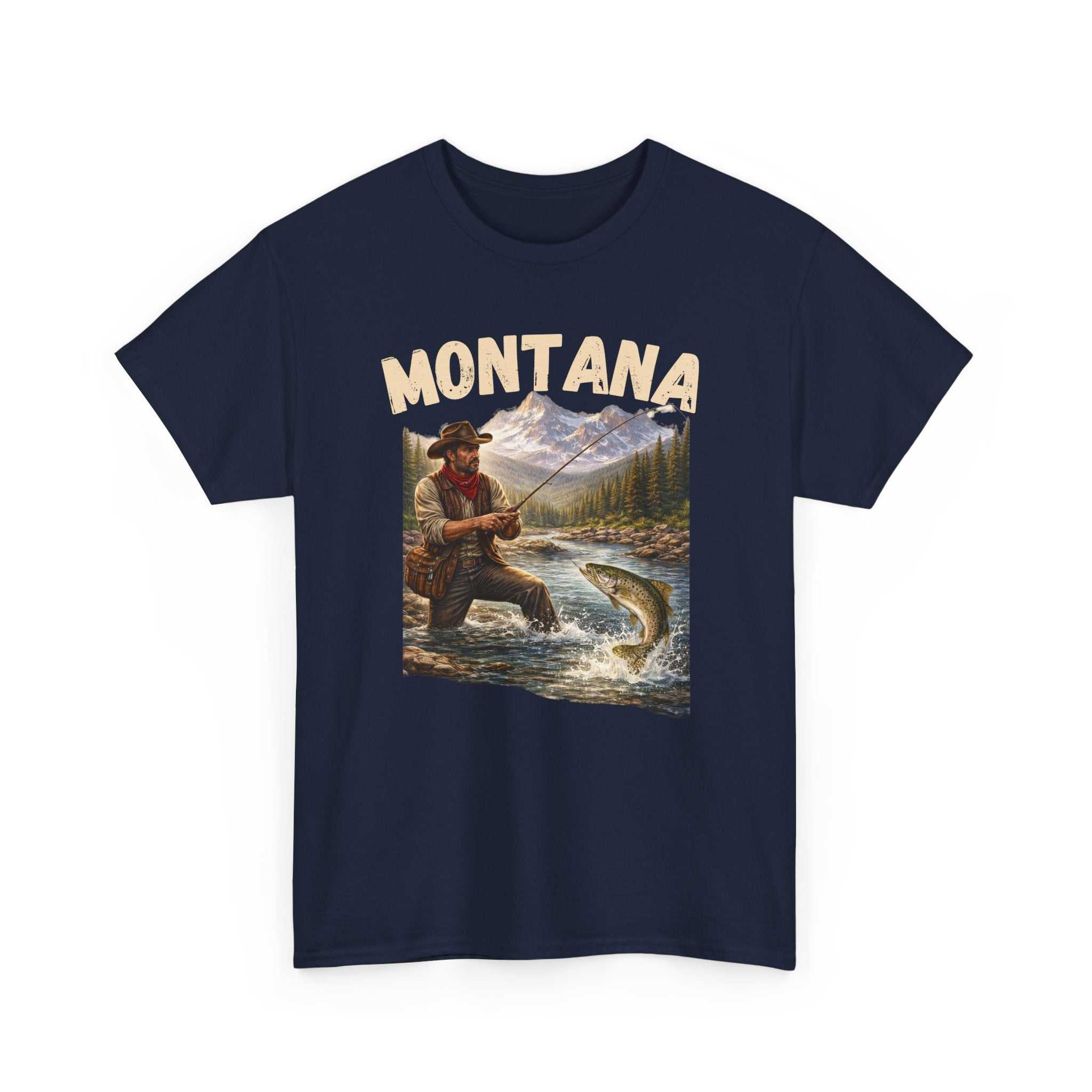 Vintage Montana Trout Fishing T-Shirt by Big Sky Ranch Co. featuring outdoors angler design on soft fabric.