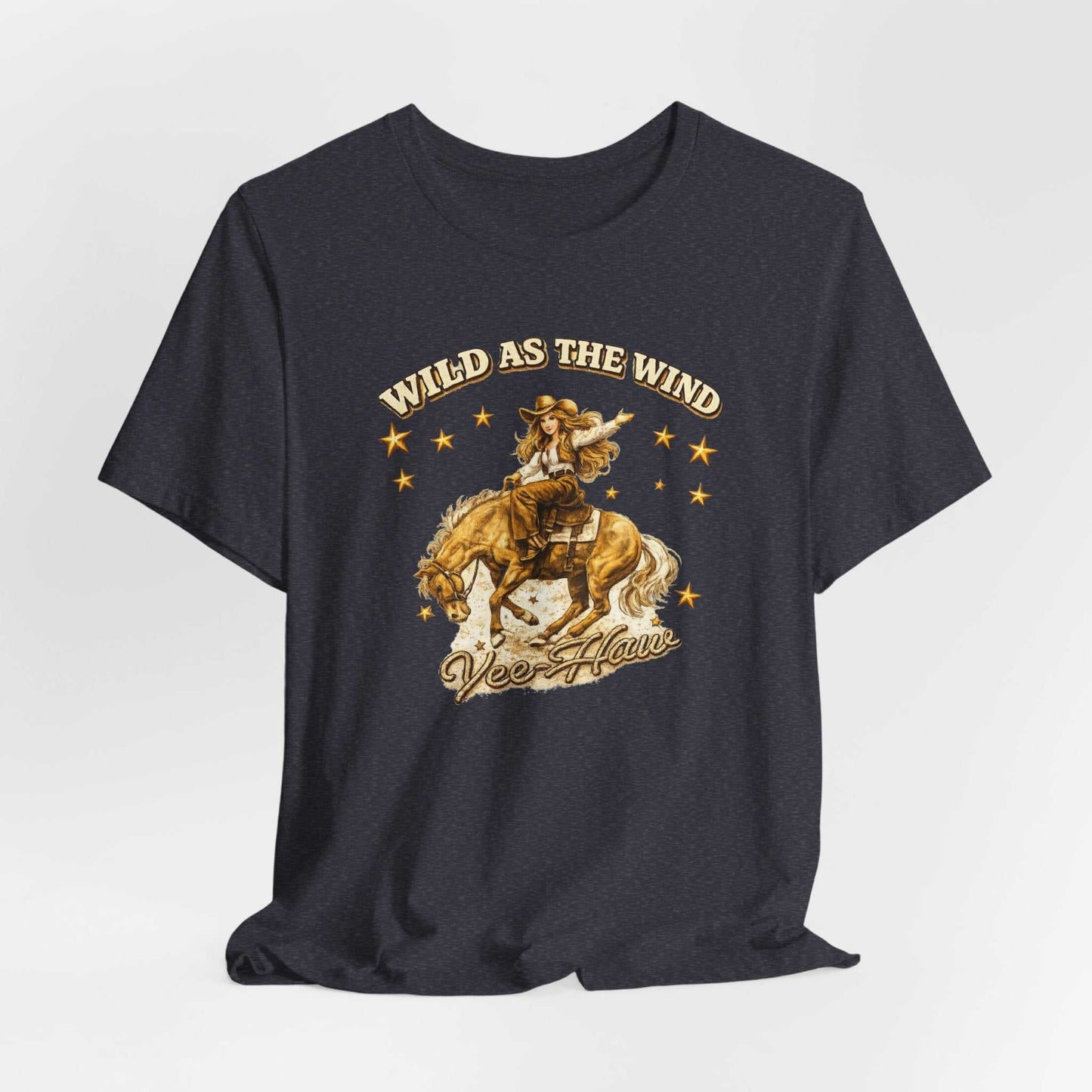 Big Sky Ranch Co. Wild as the Wind Cowgirl T-Shirt with vintage western rodeo graphic, showcasing a stylish western-inspired T-shirt design.
