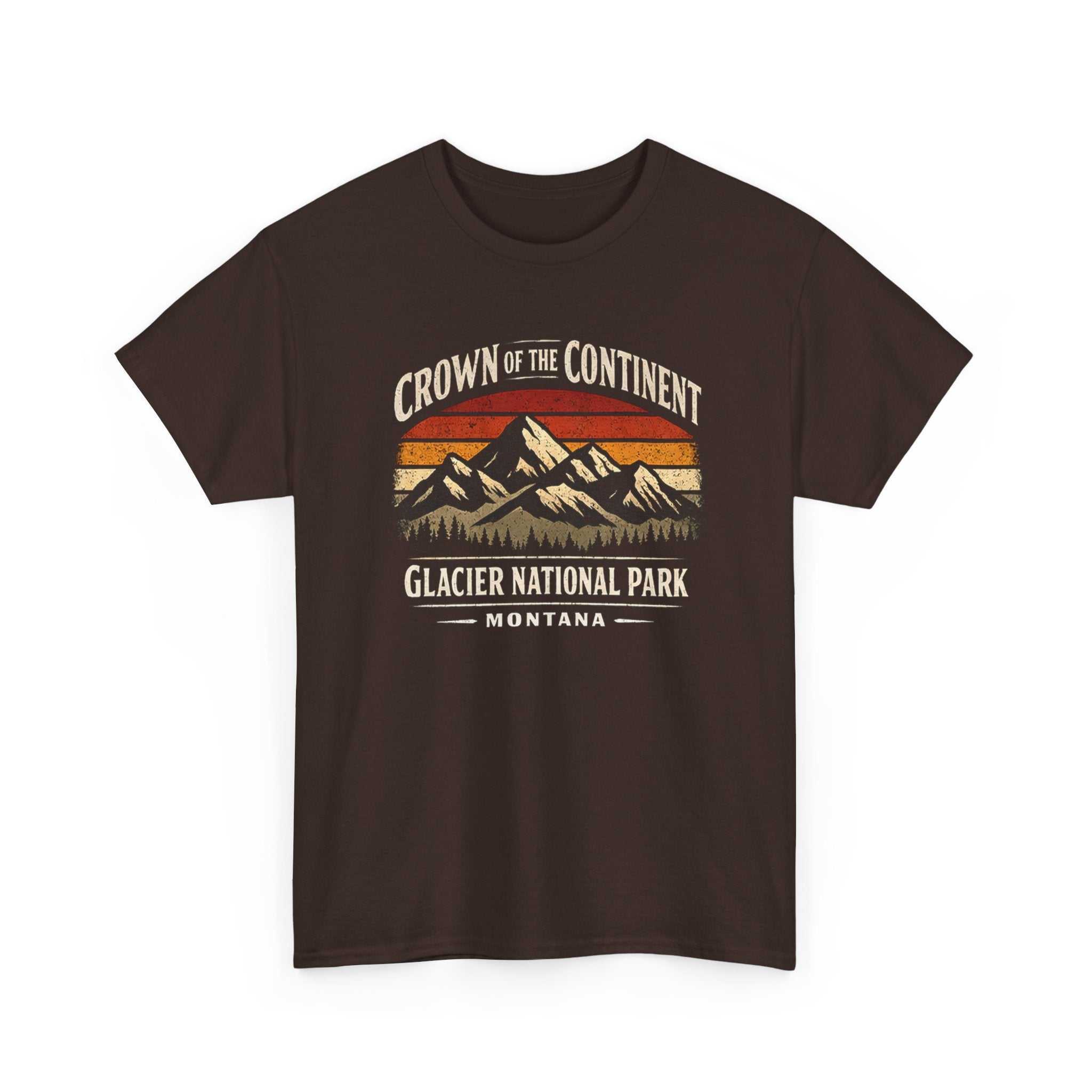 Vintage Glacier National Park T-shirt by Big Sky Ranch Co. featuring mountain and "Crown of the Continent" design in soft fabric.
