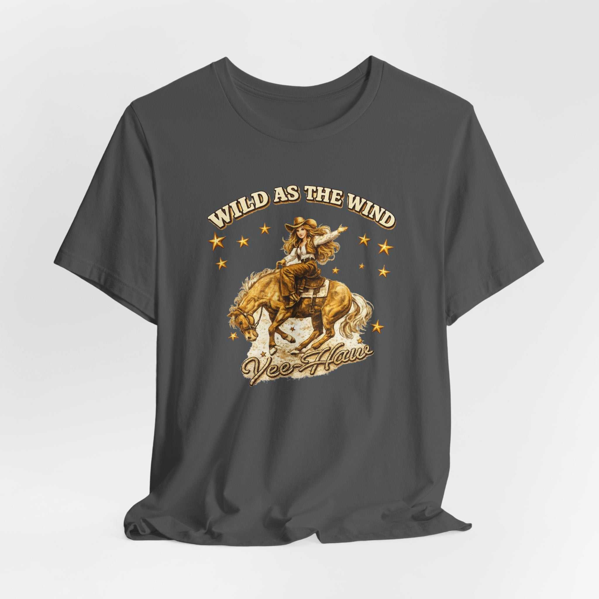 Big Sky Ranch Co. Wild as the Wind Cowgirl T-Shirt with vintage western rodeo graphic and cowboy-inspired design.