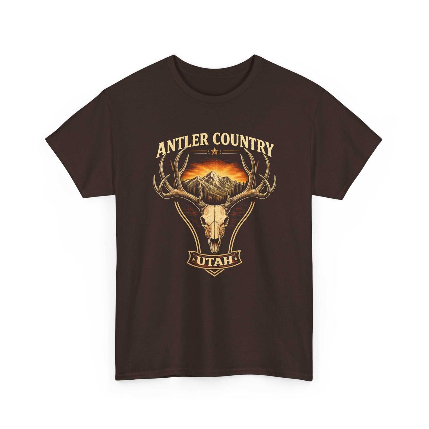 Vintage Utah T-shirt by Big Sky Ranch Co. featuring a mountain and deer skull graphic on a comfortable cotton tee.