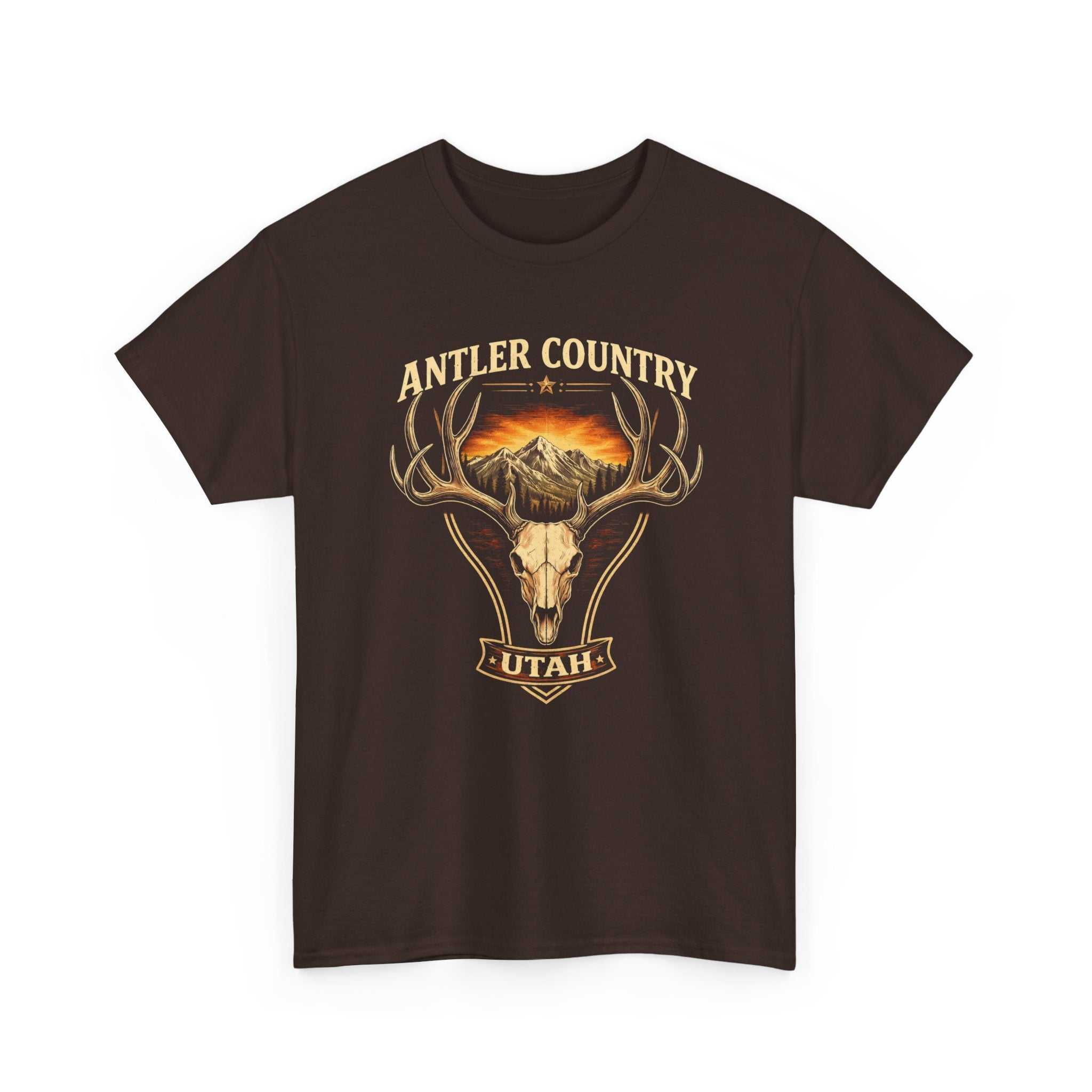 Vintage Utah T-shirt by Big Sky Ranch Co. featuring a mountain and deer skull graphic on a comfortable cotton tee.