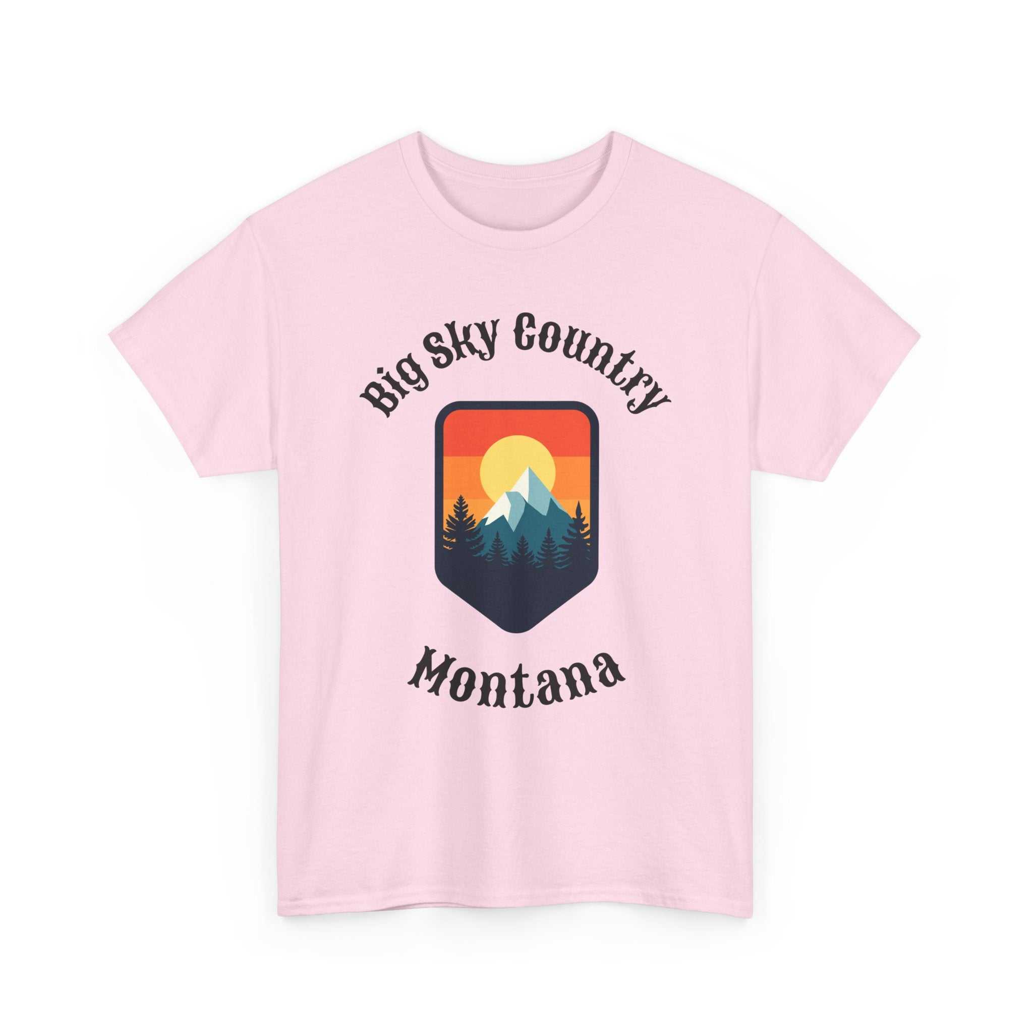 Big Sky Ranch Co. Montana Big Sky T-Shirt featuring a retro mountain sunset graphic on a casual tee.