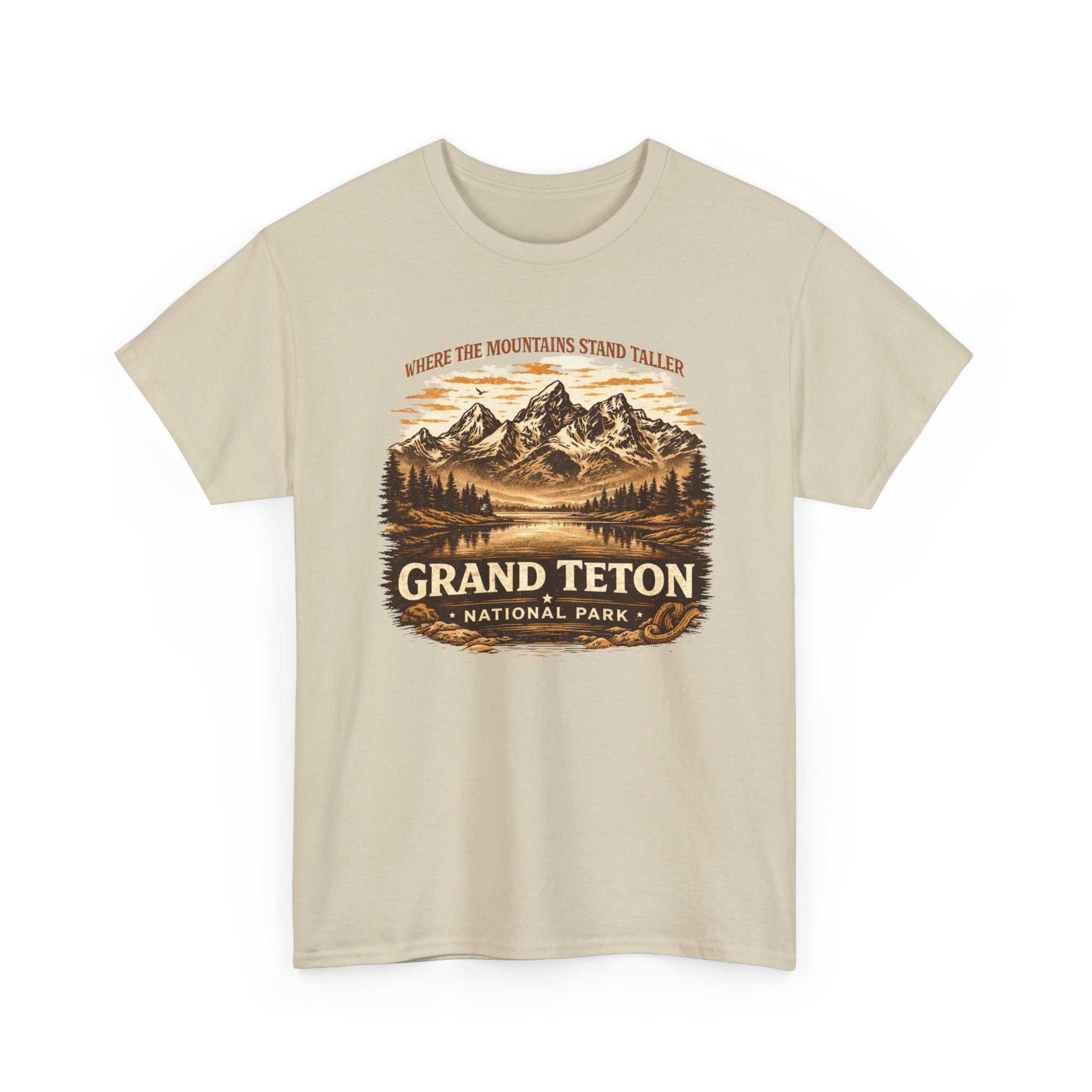 Vintage-style Grand Teton National Park T-shirt by Big Sky Ranch Co., featuring mountain and camping outdoor design.