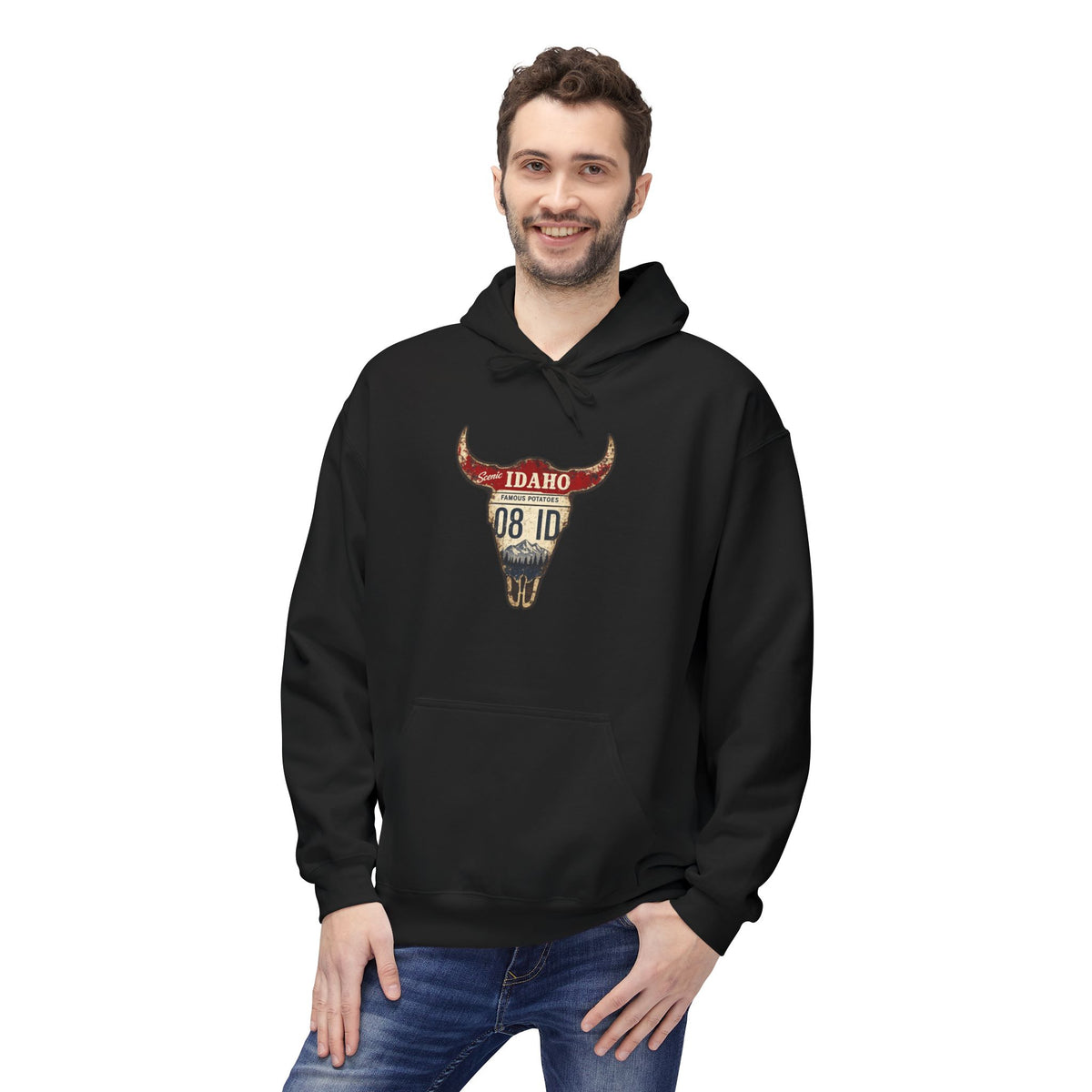 Longhorn Skull Hoodie — Western Buffalo Skull Graphic Pullover