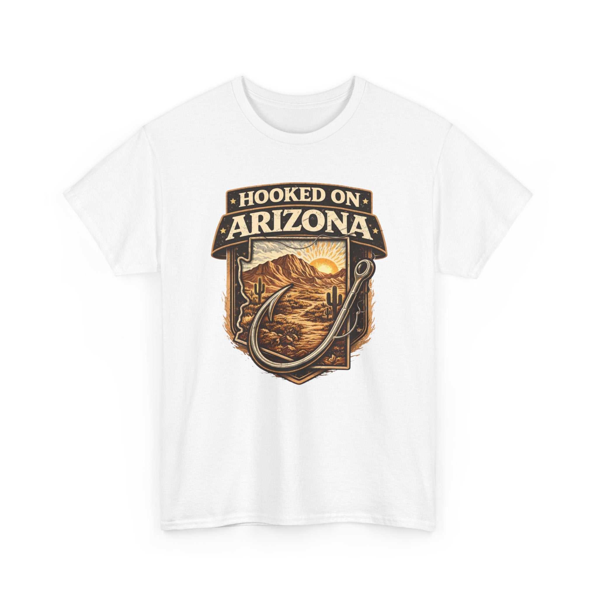 Vintage outdoors angler T-shirt from Big Sky Ranch Co. featuring hook and fishing design, perfect for fishing enthusiasts.