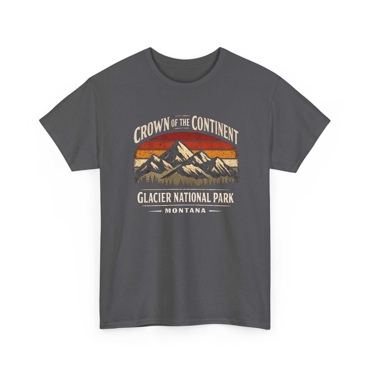 Vintage Glacier National Park T-shirt by Big Sky Ranch Co. featuring mountain landscape and "Crown of the Continent" design.