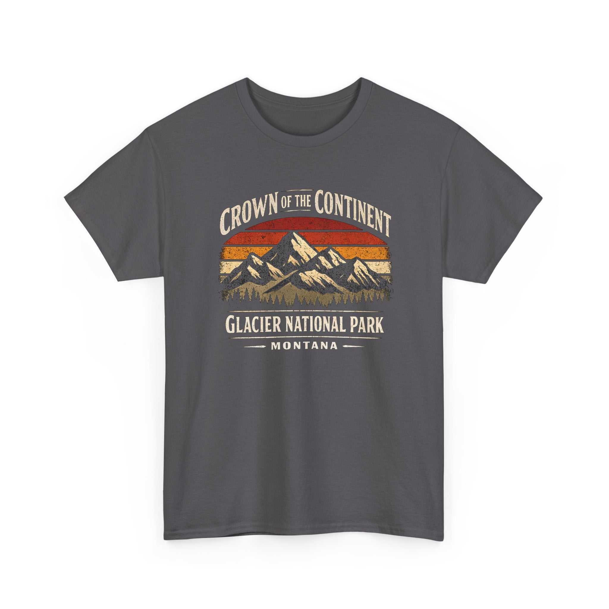Vintage Glacier National Park T-shirt by Big Sky Ranch Co. featuring mountain landscape and "Crown of the Continent" design.