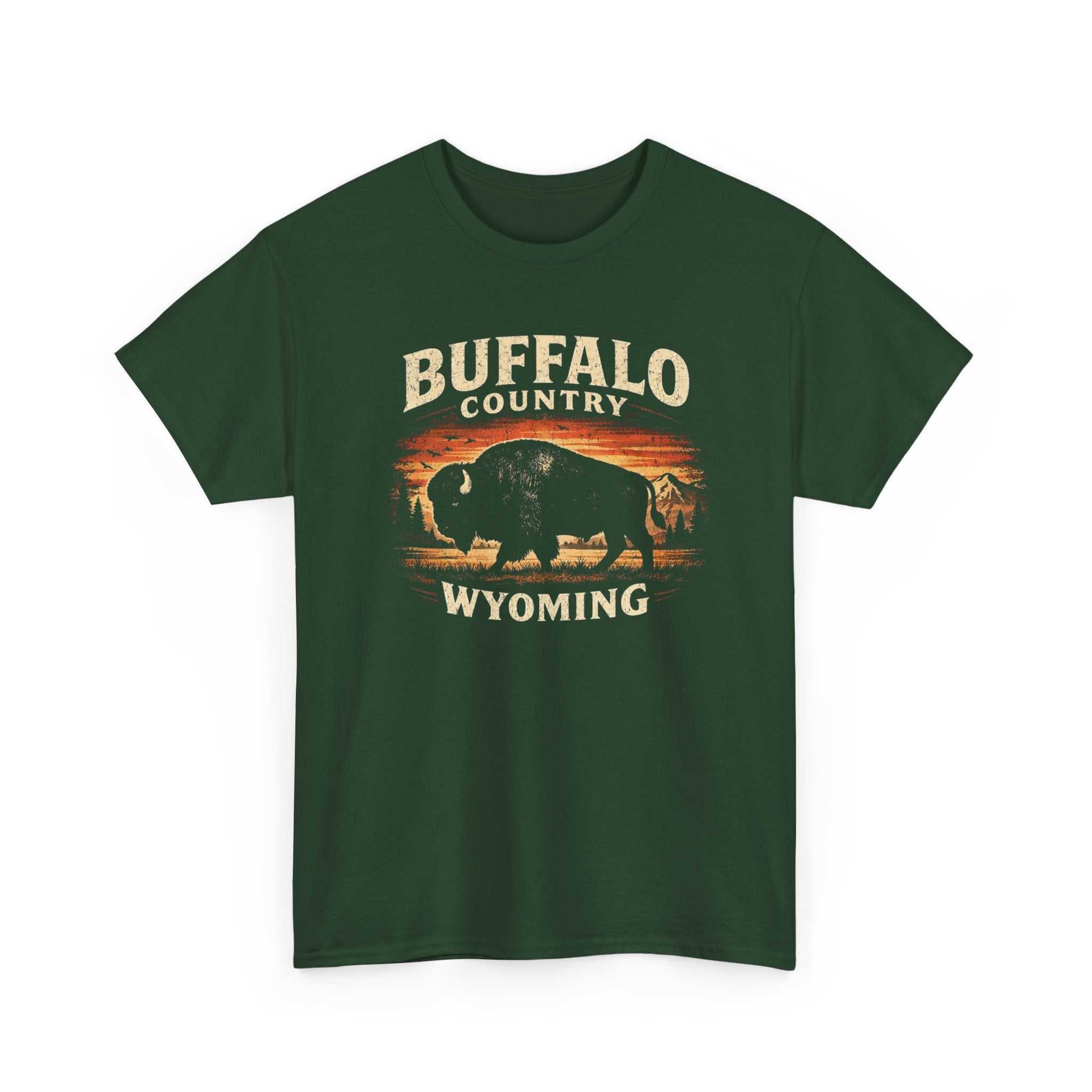Buffalo Country Wyoming T-Shirt by Big Sky Ranch Co. featuring a rugged graphic design of a buffalo in a natural outdoor setting.