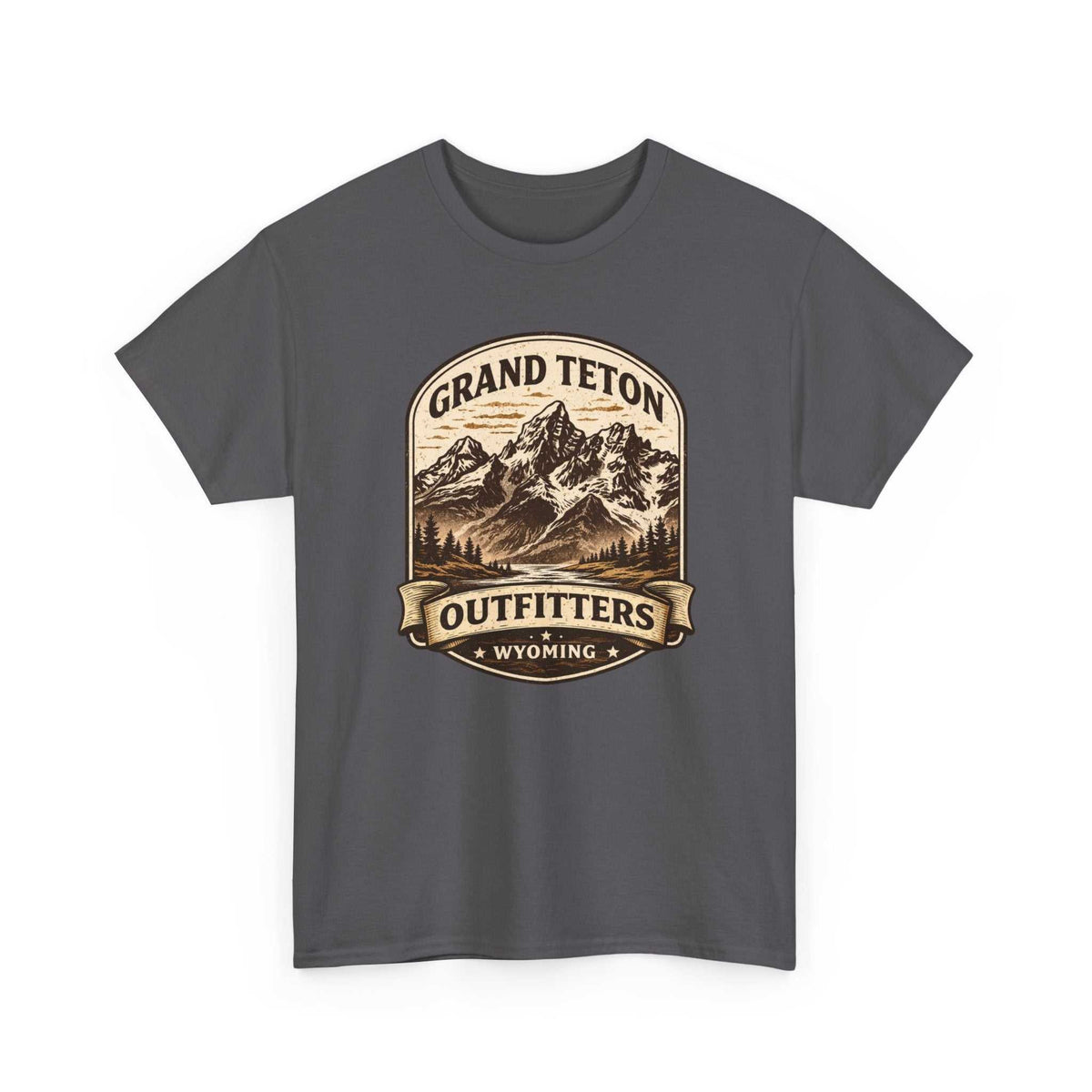 Big Sky Ranch Co. Grand Teton Outfitters Wyoming Mountain Adventure T-Shirt with mountain graphic and outdoor-inspired design.