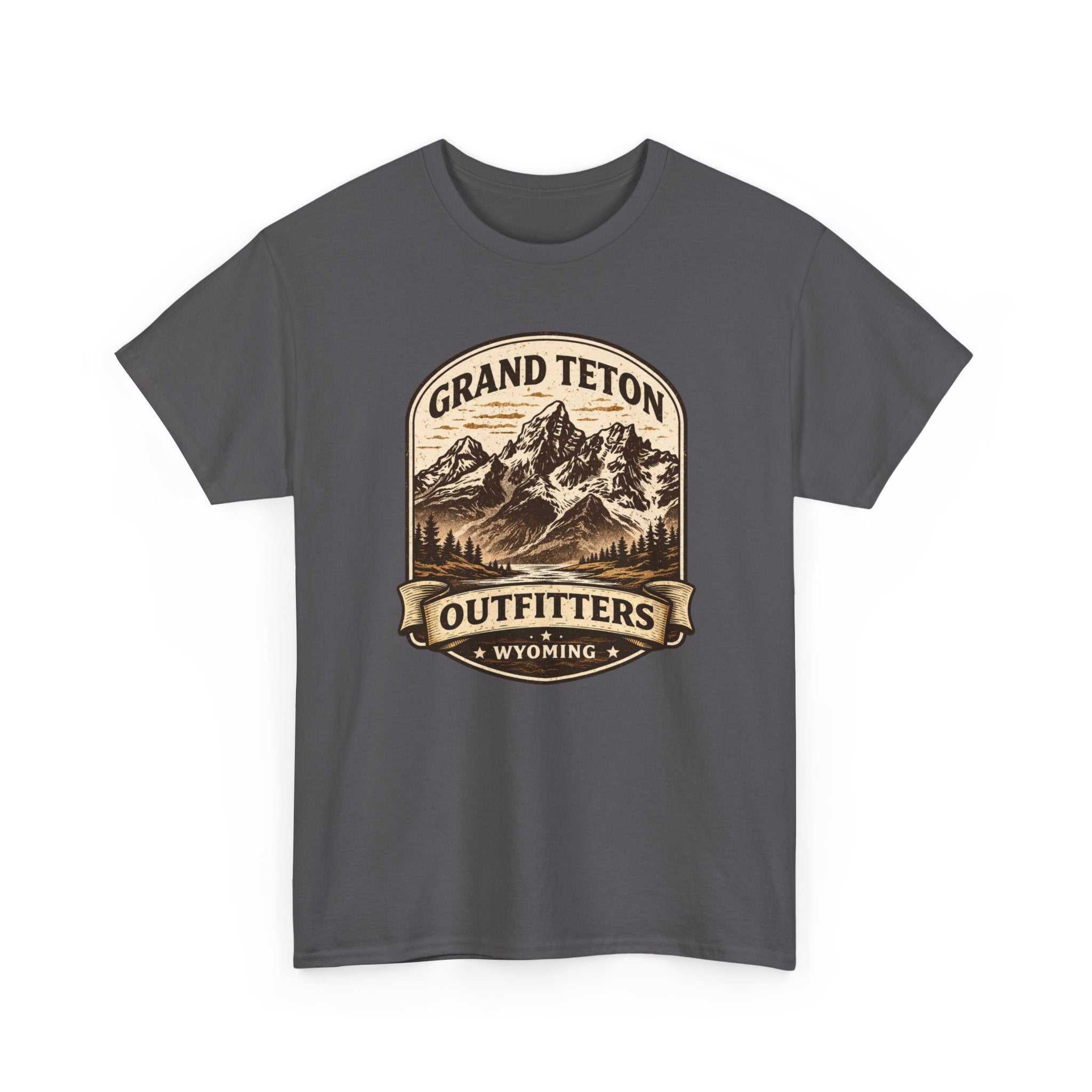 Big Sky Ranch Co. Grand Teton Outfitters Wyoming Mountain Adventure T-Shirt with mountain graphic and outdoor-inspired design.