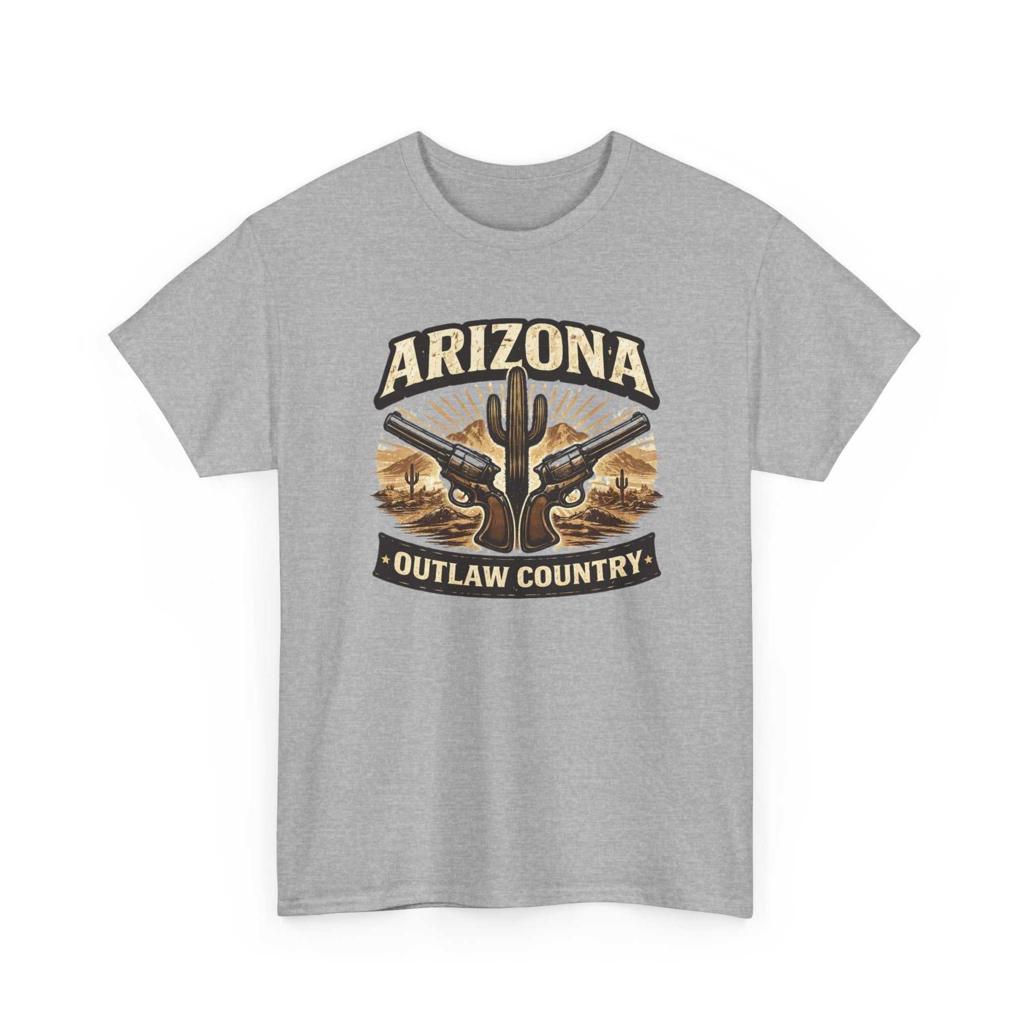 Arizona Outlaw Country T-Shirt by Big Sky Ranch Co. featuring desert cactus western graphic on a casual cotton tee.