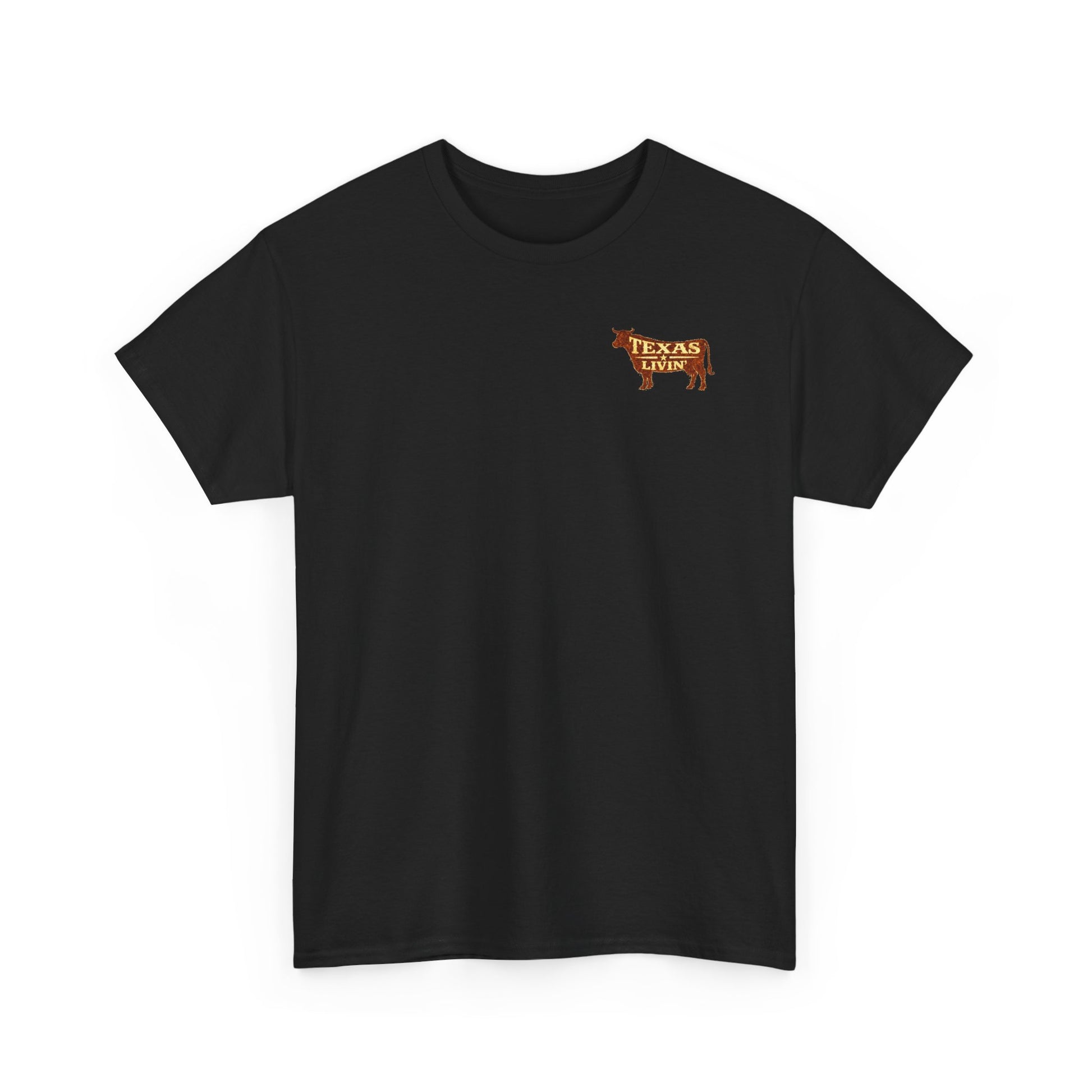Black T-shirt with Texas Livin' cowboy graphic
