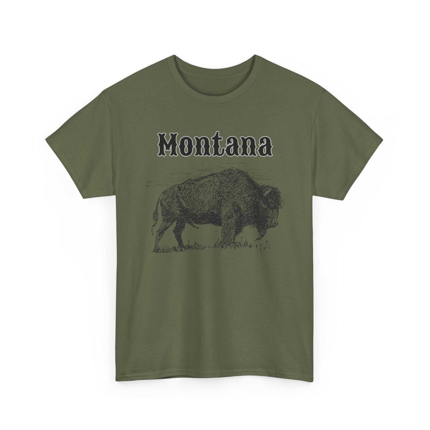 Big Sky Ranch Co. Montana Bison T-Shirt with vintage buffalo graphic, casual cotton tee featuring wildlife artwork.