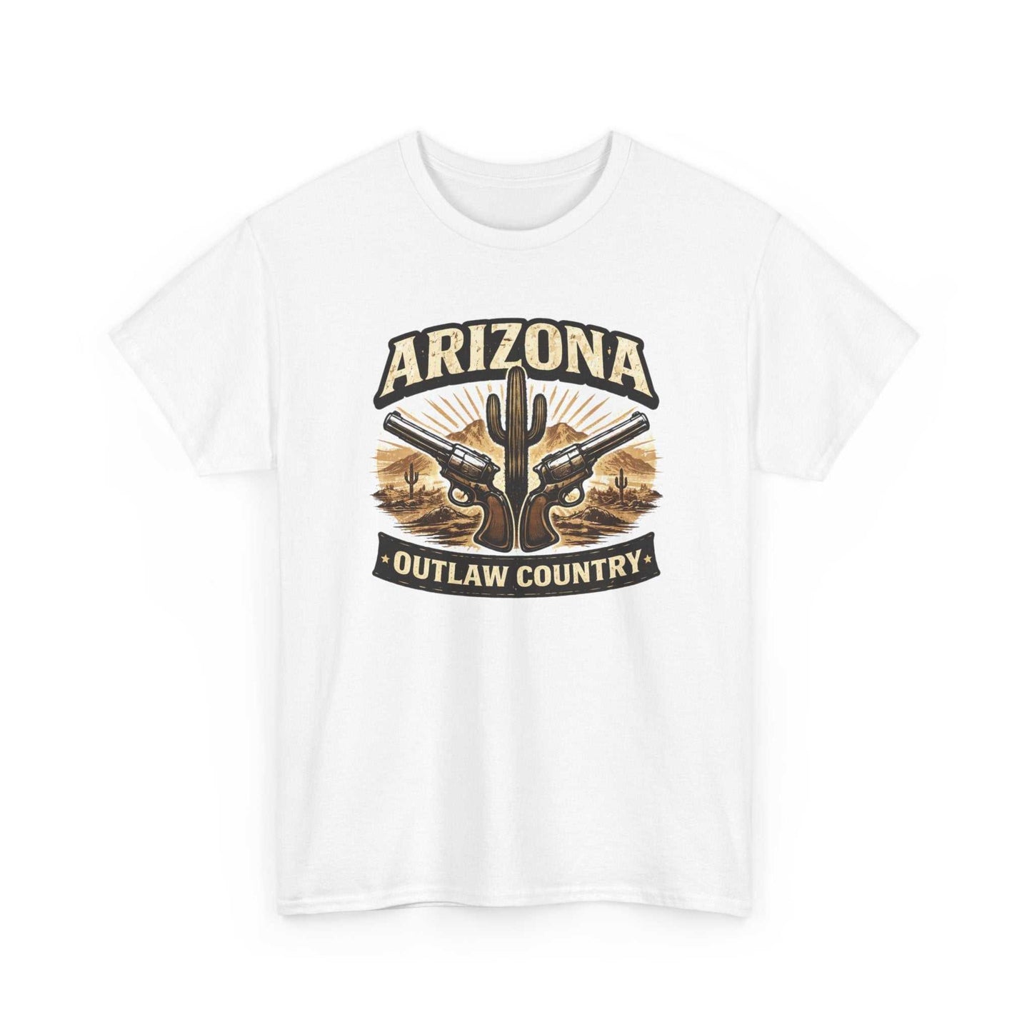 Arizona Outlaw Country T-Shirt by Big Sky Ranch Co., featuring a desert cactus Western graphic design.