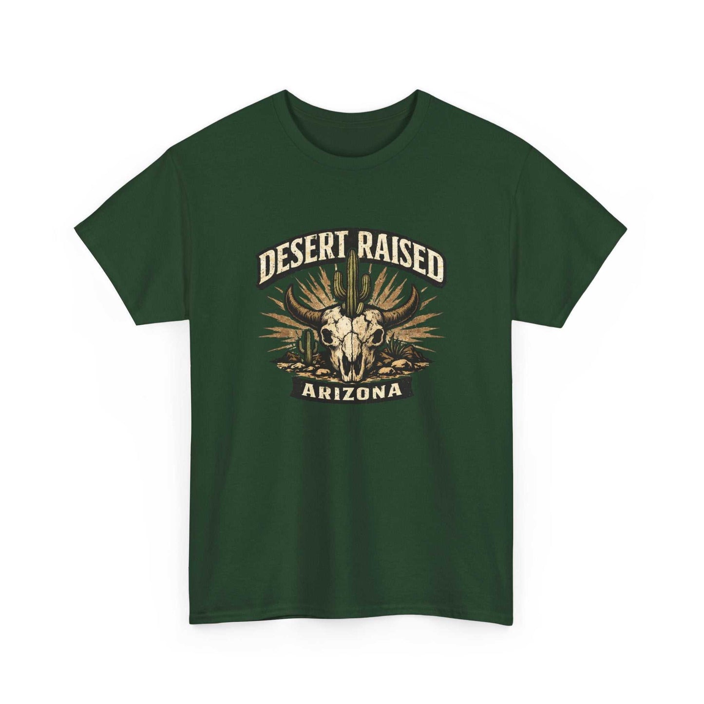 Desert Raised Arizona T-Shirt by Big Sky Ranch Co. featuring a southwestern skull and cactus graphic on a casual tee.
