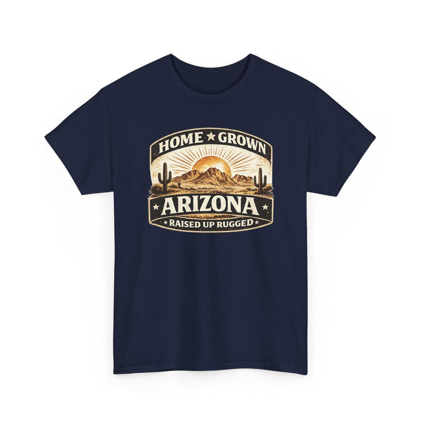 Big Sky Ranch Co. Arizona Home Grown T-Shirt featuring a desert sunset design with "Home Grown Arizona" slogan.