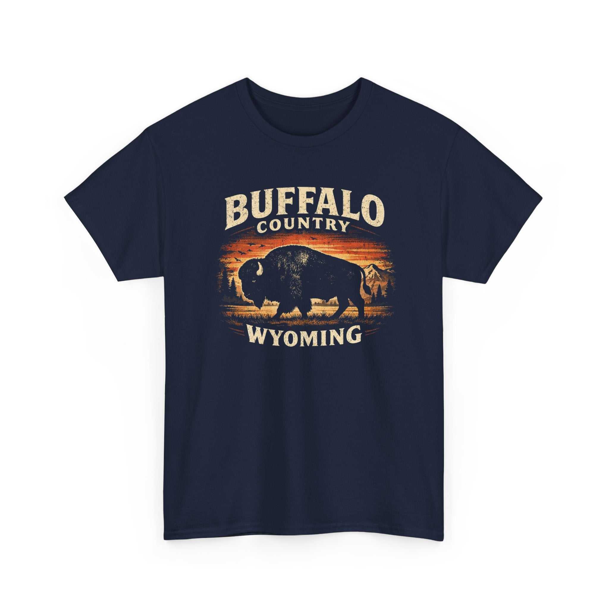 Big Sky Ranch Co. Buffalo Country Wyoming T-Shirt featuring a western buffalo graphic on a casual cotton tee.