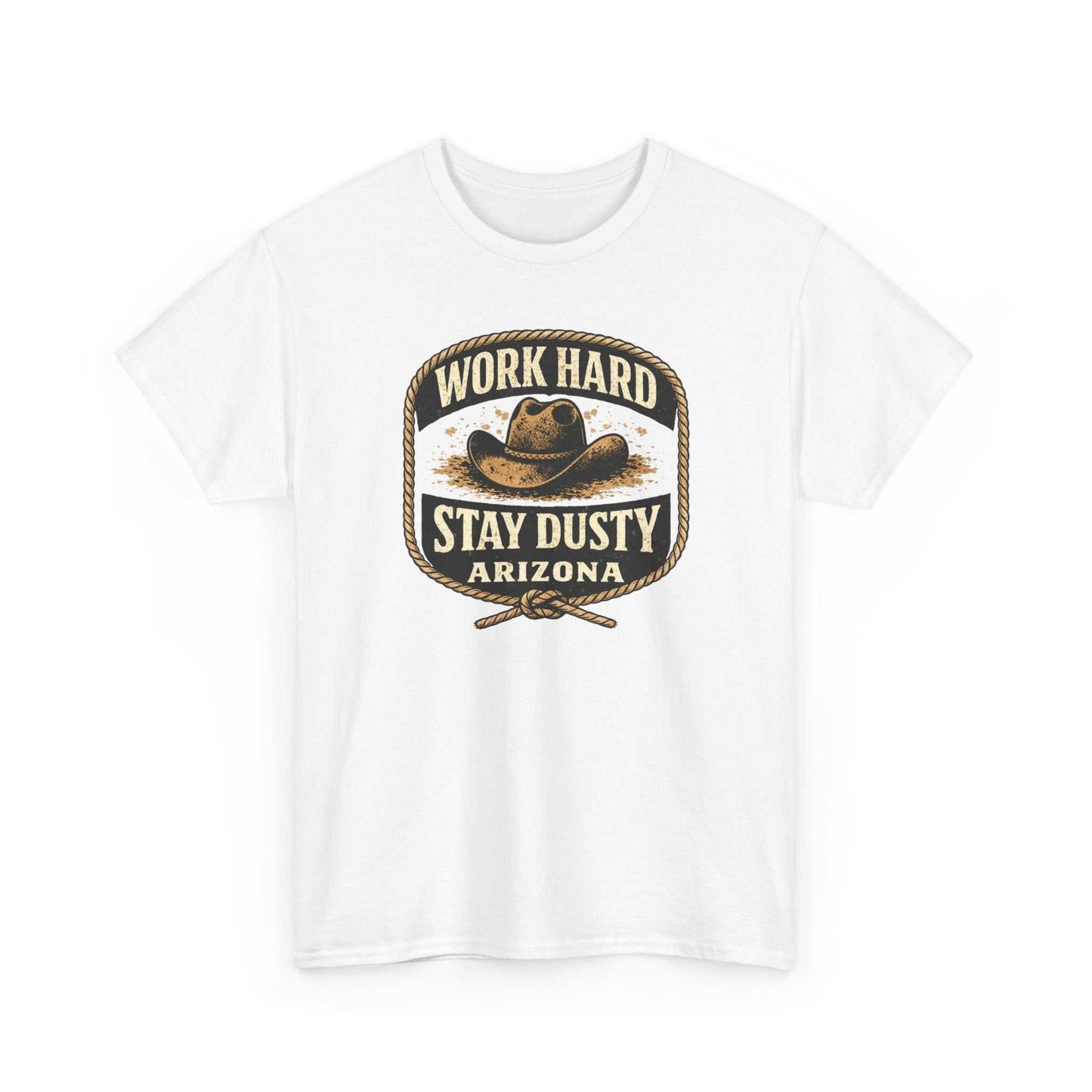 Big Sky Ranch Co. Arizona Work Hard Stay Dusty vintage Western cowboy T-shirt with rustic design and western-themed artwork.