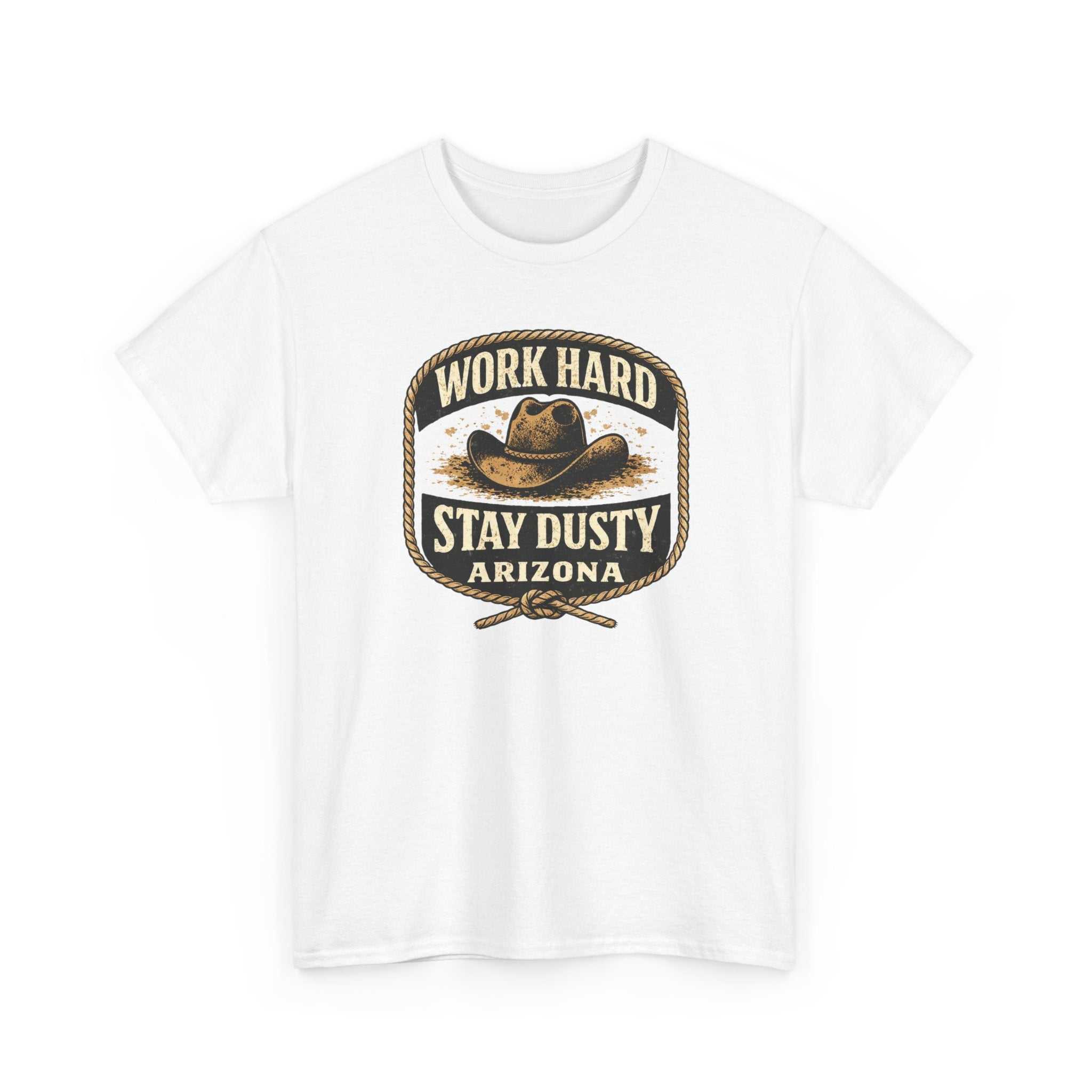 Big Sky Ranch Co. Arizona Work Hard Stay Dusty vintage Western cowboy T-shirt with rustic design and western-themed artwork.