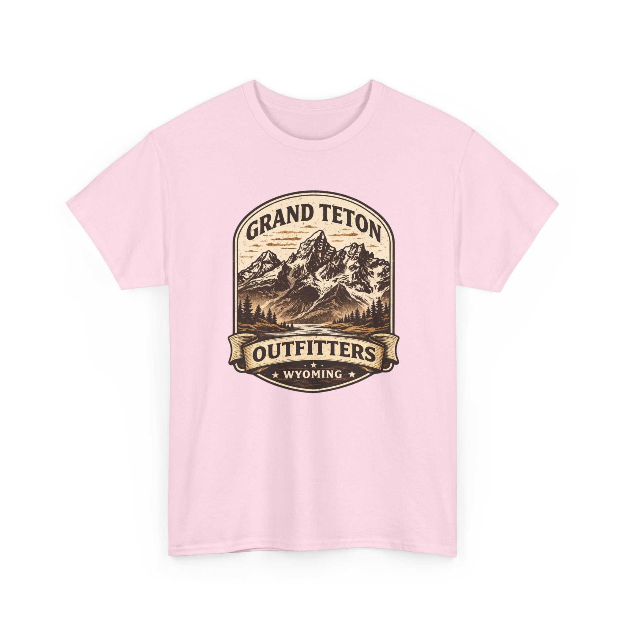 Big Sky Ranch Co. Grand Teton Outfitters Wyoming Mountain Adventure T-Shirt featuring mountain and outdoor scenery print.
