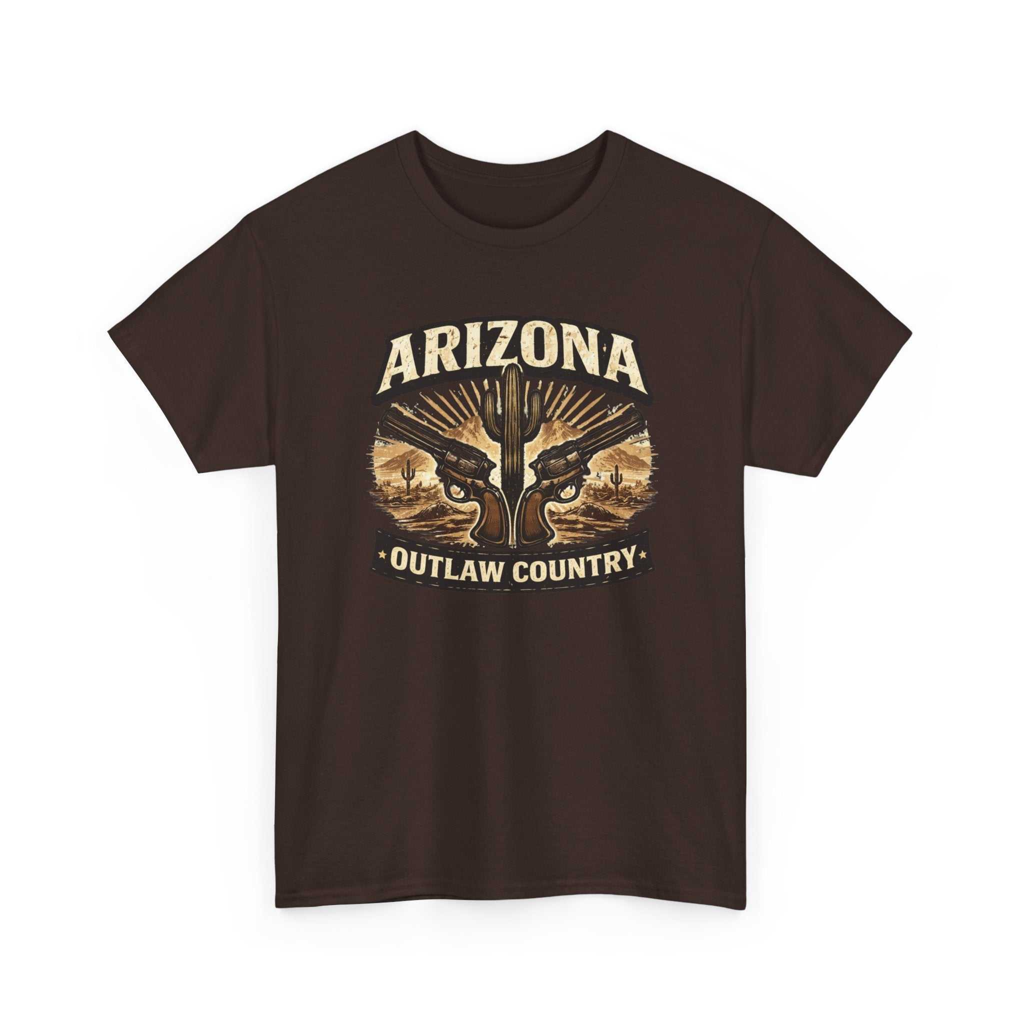Arizona Outlaw Country T-Shirt by Big Sky Ranch Co. featuring desert cactus western graphic on a casual cotton tee.
