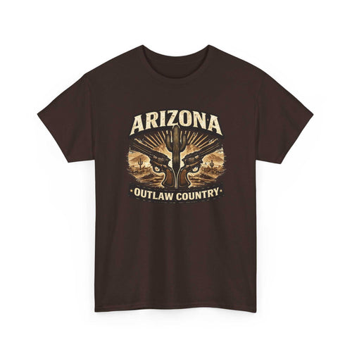 Arizona Outlaw Country T-Shirt by Big Sky Ranch Co. featuring desert cactus western graphic on a casual cotton tee.
