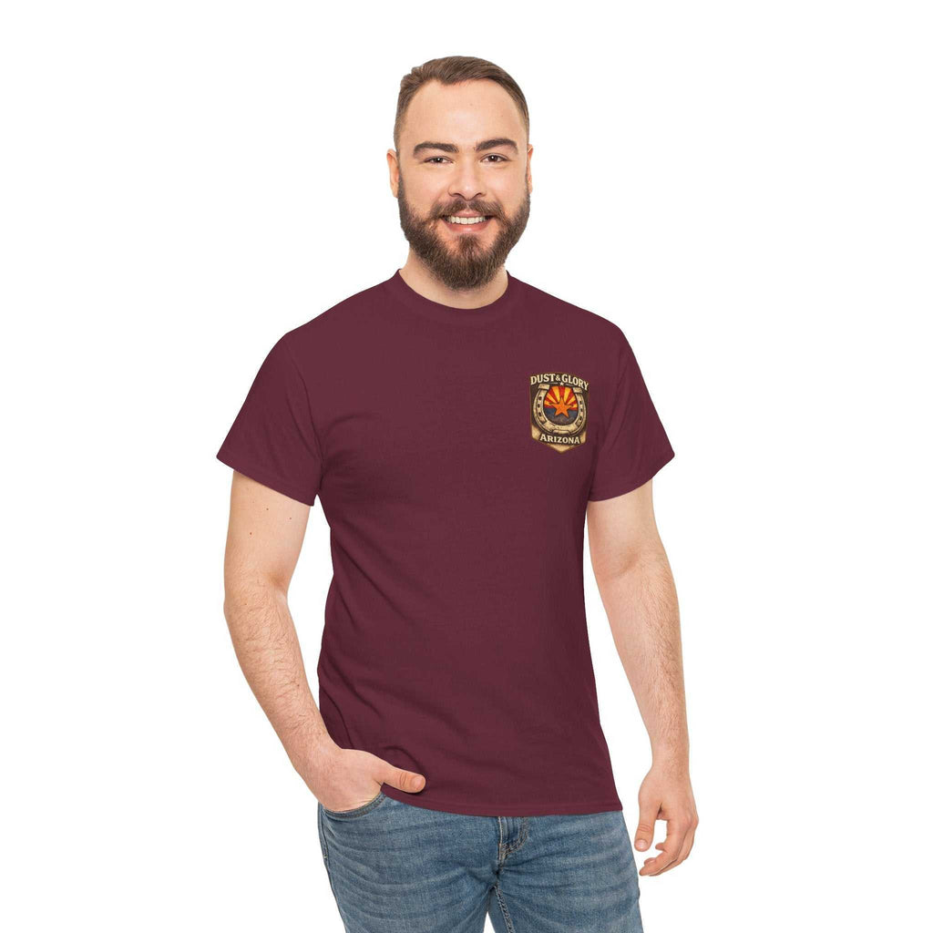 Arizona Desert Bighorn Ram T-Shirt by Big Sky Ranch Co., featuring a vintage-style desert scene with a bighorn ram graphic.