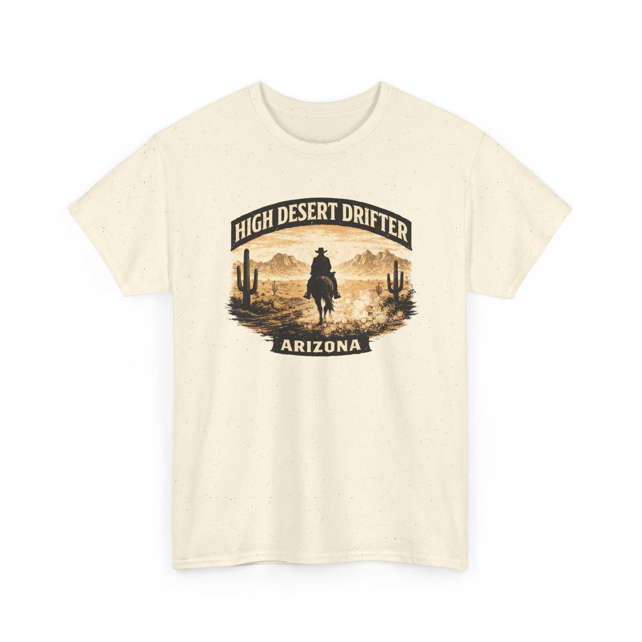 High Desert Drifter Arizona T-Shirt by Big Sky Ranch Co. featuring a Western cowboy desert graphic on a casual tee.