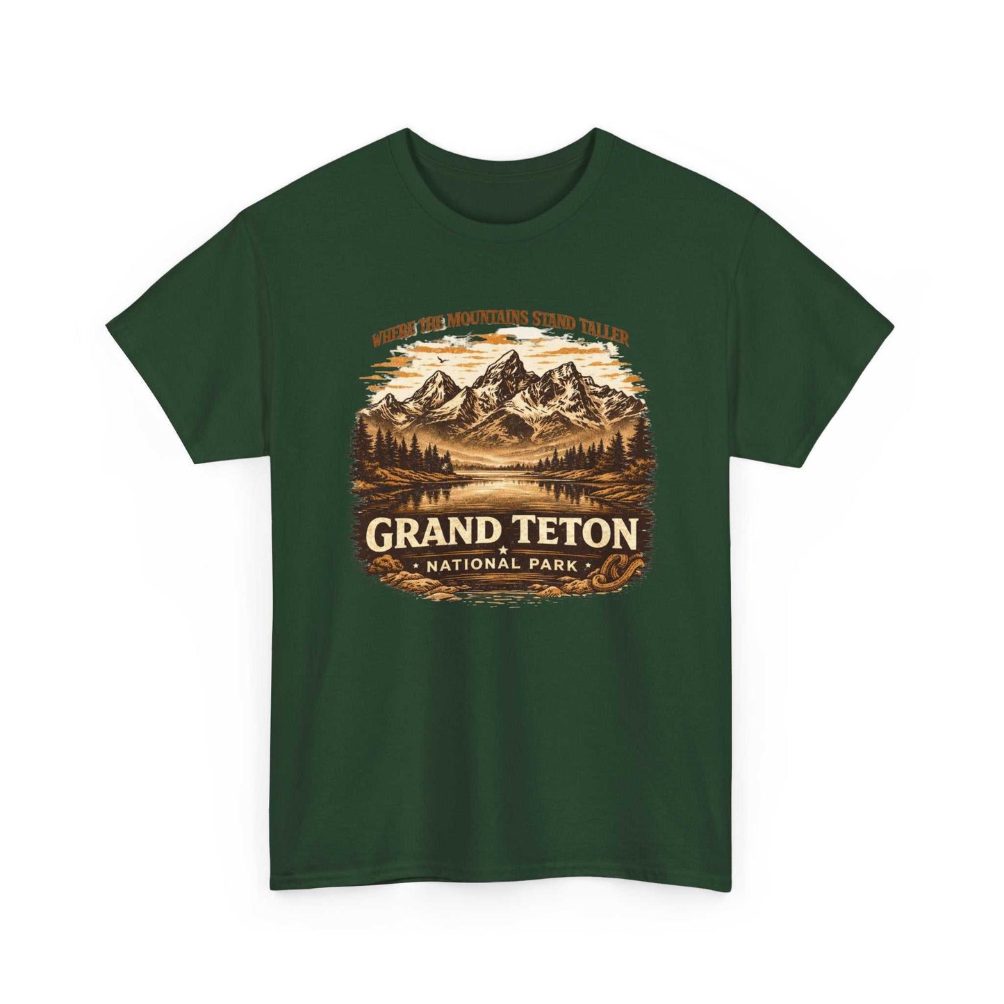 Vintage Grand Teton National Park T-shirt by Big Sky Ranch Co., featuring mountain and camping graphics on a casual tee.