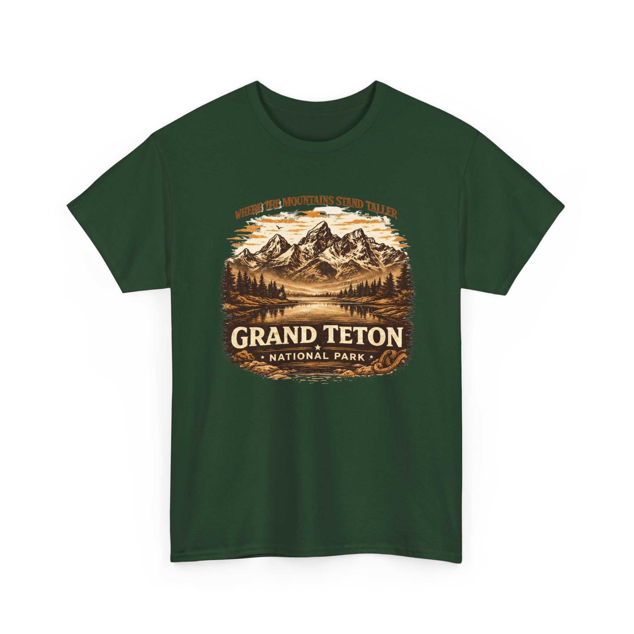 Vintage Grand Teton National Park T-shirt by Big Sky Ranch Co., featuring mountain and camping graphics on a casual tee.