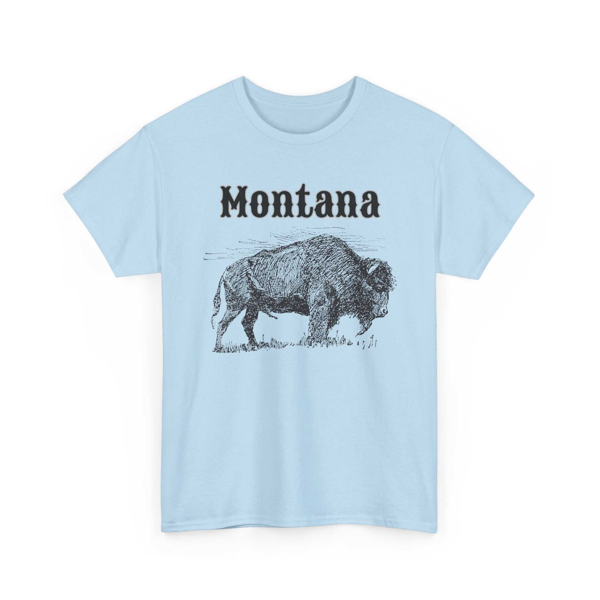 Big Sky Ranch Co. Montana Bison T-Shirt featuring a vintage buffalo graphic on a casual cotton tee.