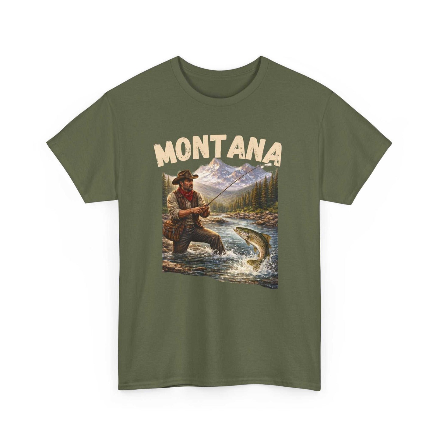 Vintage Montana Trout Fishing T-Shirt by Big Sky Ranch Co. featuring outdoors angler design on comfortable fabric.