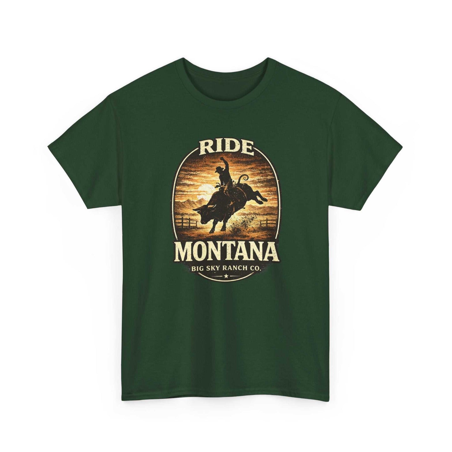 Vintage cowboy rodeo T-shirt by Big Sky Ranch Co. featuring rugged cowboy graphic on comfortable cotton fabric.