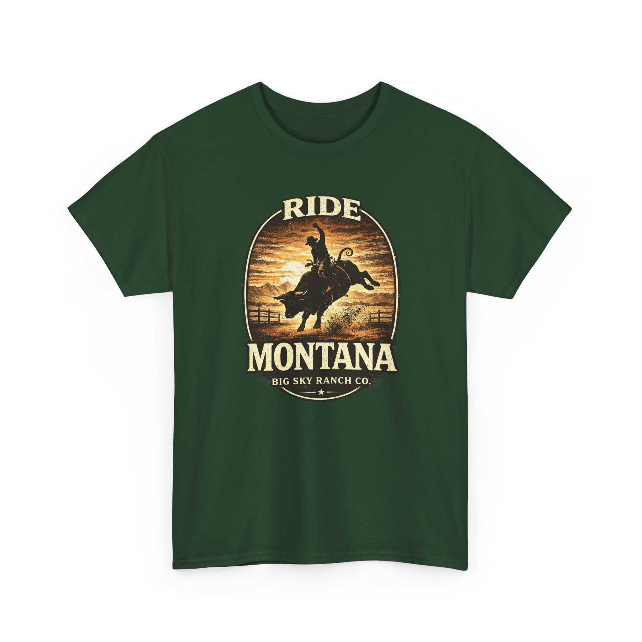 Vintage cowboy rodeo T-shirt by Big Sky Ranch Co. featuring rugged cowboy graphic on comfortable cotton fabric.